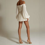 Elegant One-Shoulder Pleated Fitted Long Sleeve Dress for Women