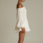 Elegant One-Shoulder Pleated Fitted Long Sleeve Dress for Women