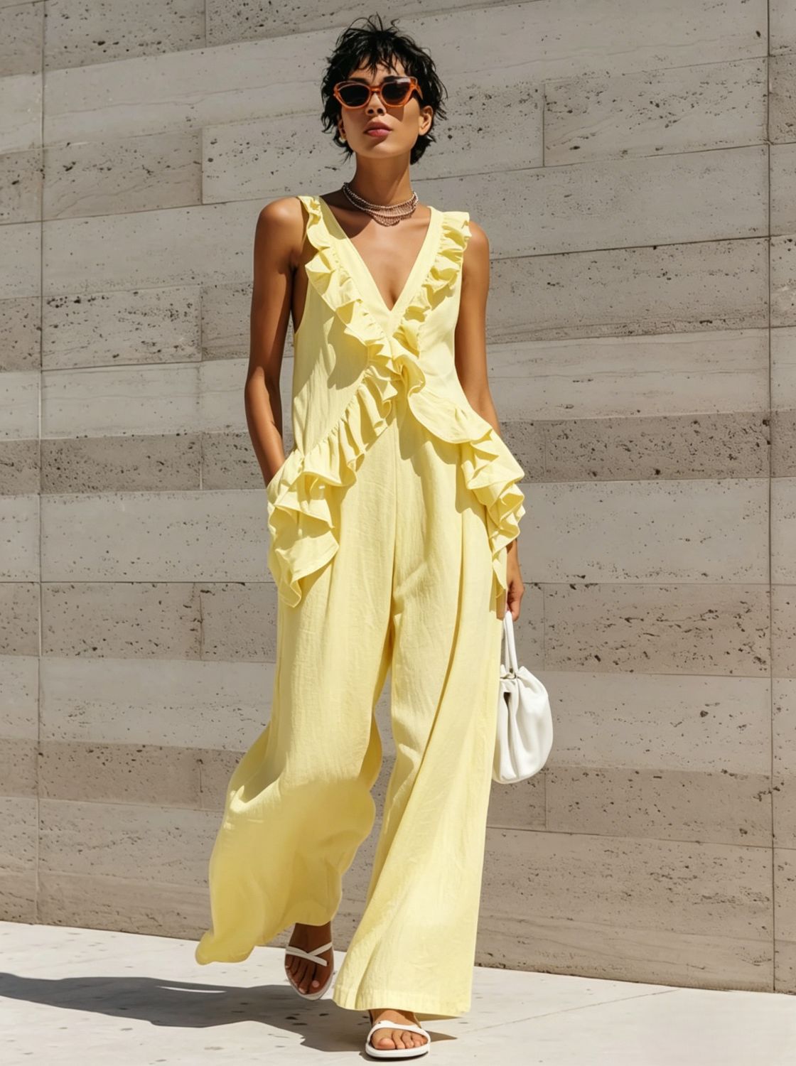 Elegant V-Neck Solid Color Jumpsuit
