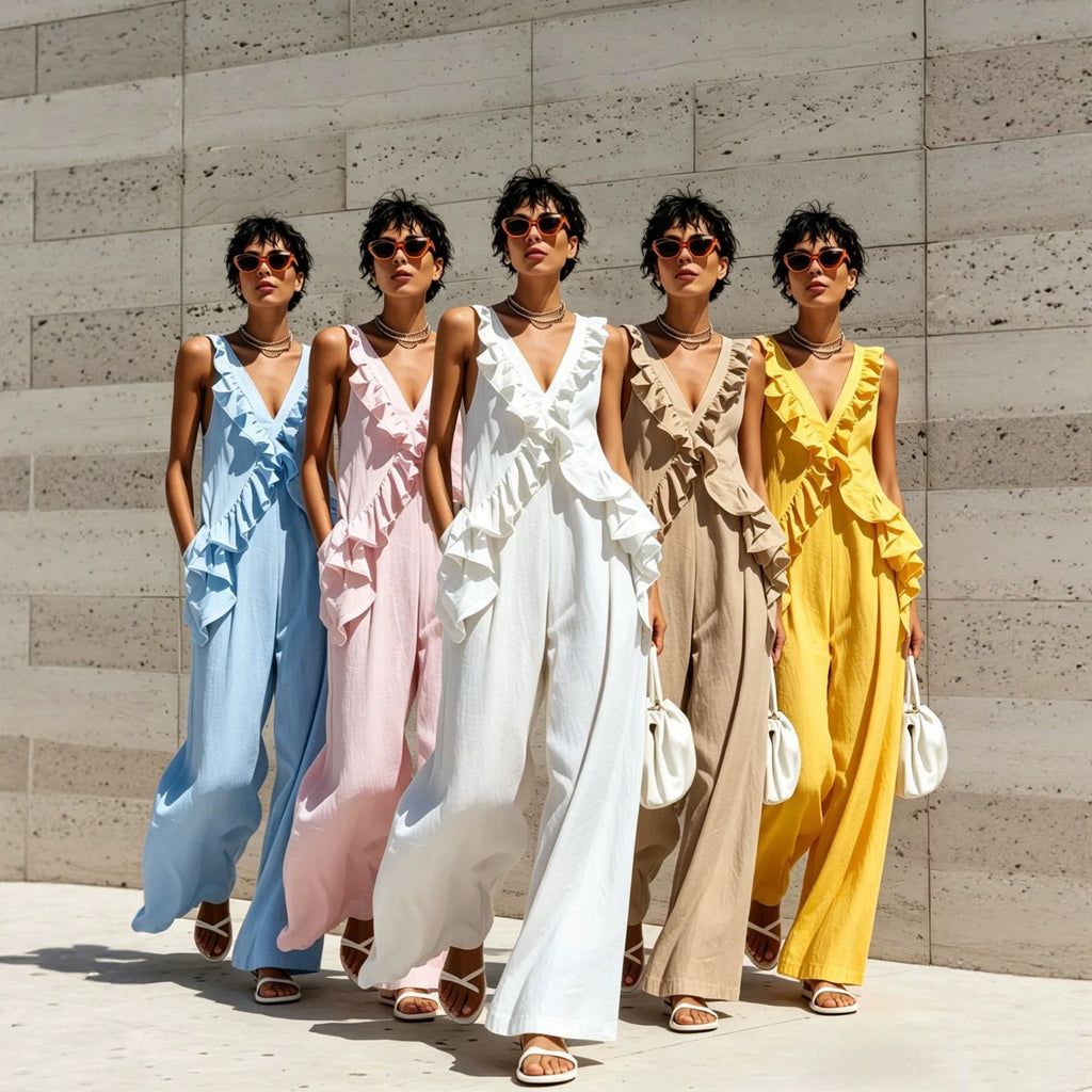 Elegant V-Neck Solid Color Jumpsuit