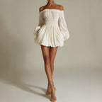 Elegant One-Shoulder Pleated Fitted Long Sleeve Dress for Women