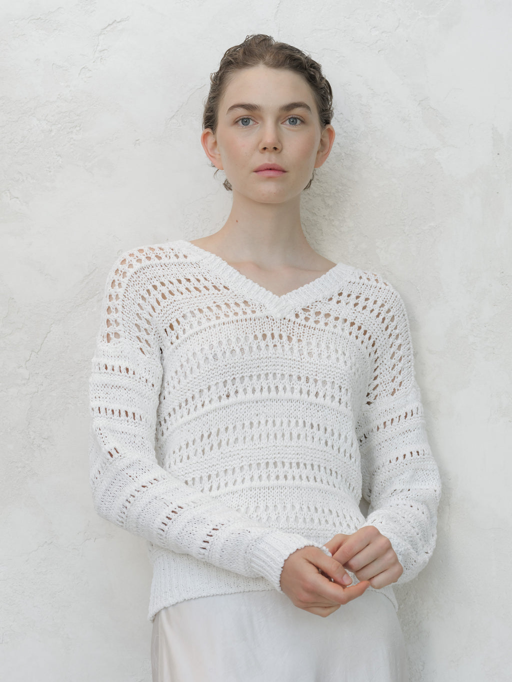 Cotton Crochet V-Neck