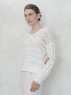 Cotton Crochet V-Neck