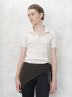 Polo crochet cotone donna beige collo polo artigianale toscana