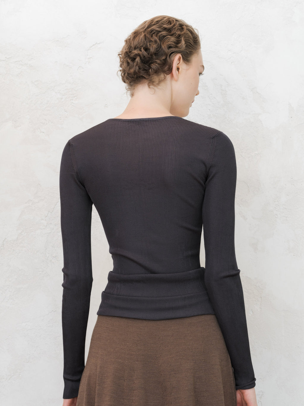Maglia Girocollo a Coste in Seta Mulberry