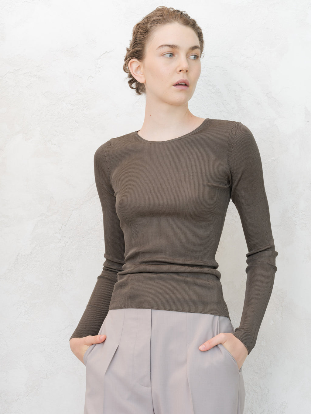Maglia Girocollo a Coste in Seta Mulberry