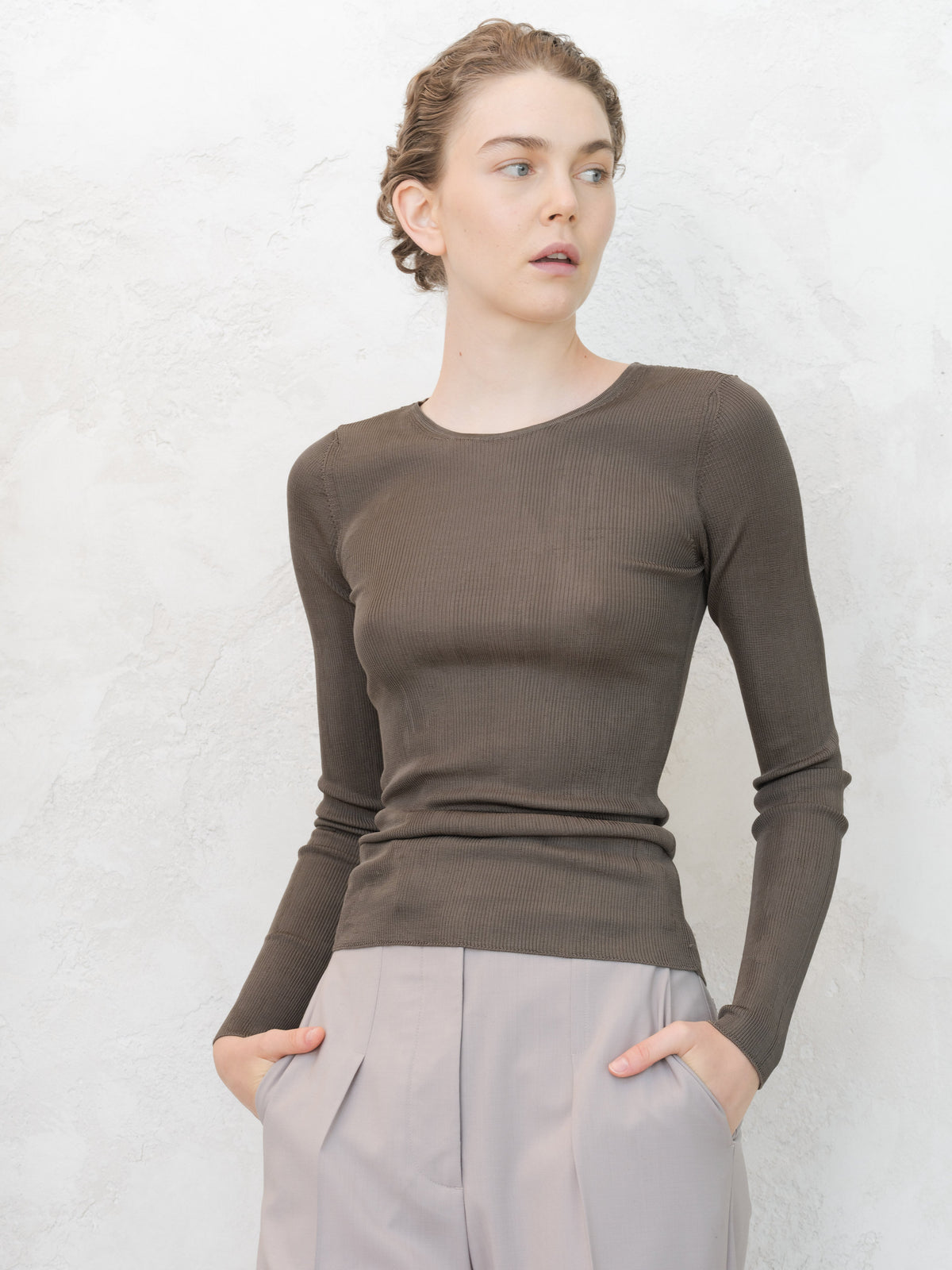 Maglia Girocollo a Coste in Seta Mulberry