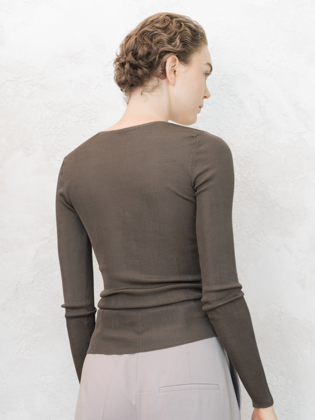 Maglia Girocollo a Coste in Seta Mulberry