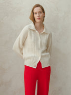 Cashmere Mix Cable Polo Cardigan