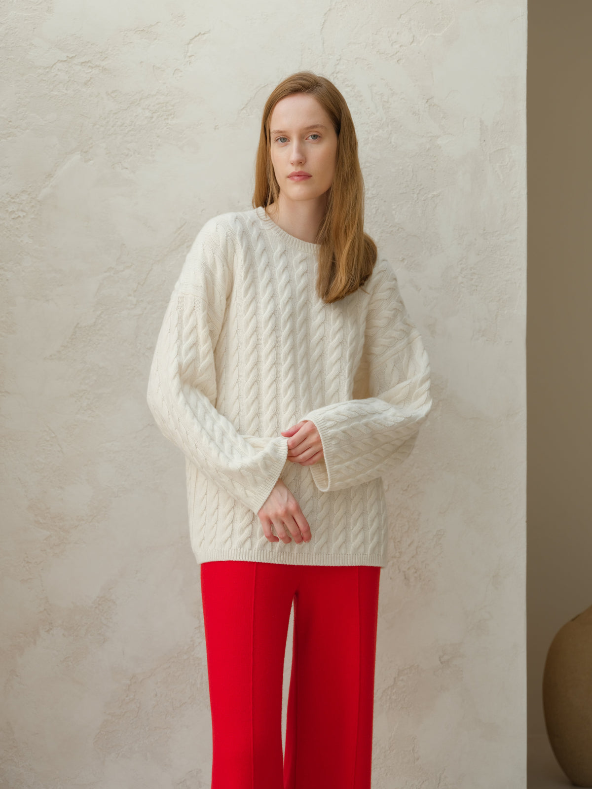 Maglia Oversize Maxi in Lana e Cashmere con Trecce