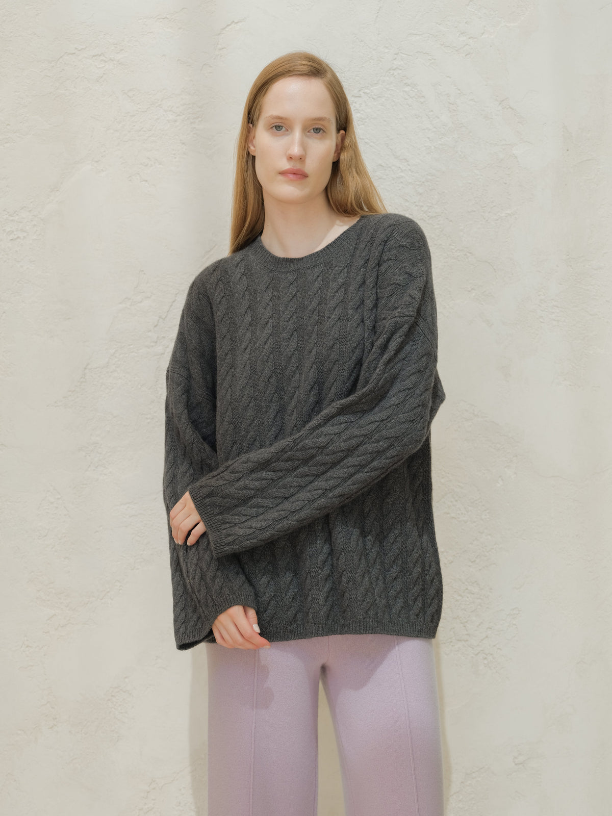 Maglia Oversize Maxi in Lana e Cashmere con Trecce