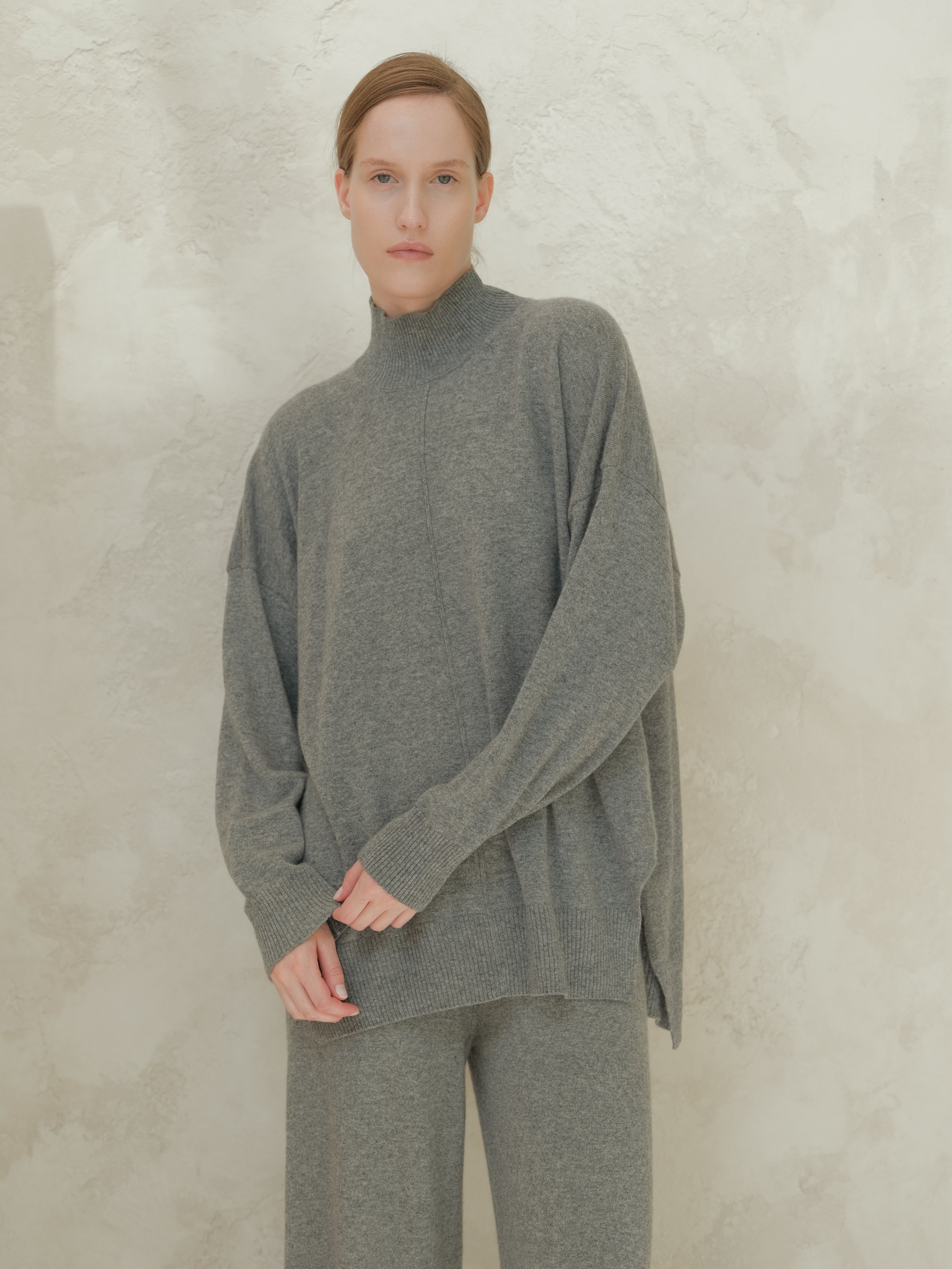 Cashmere Mix High Neck with Side Slits