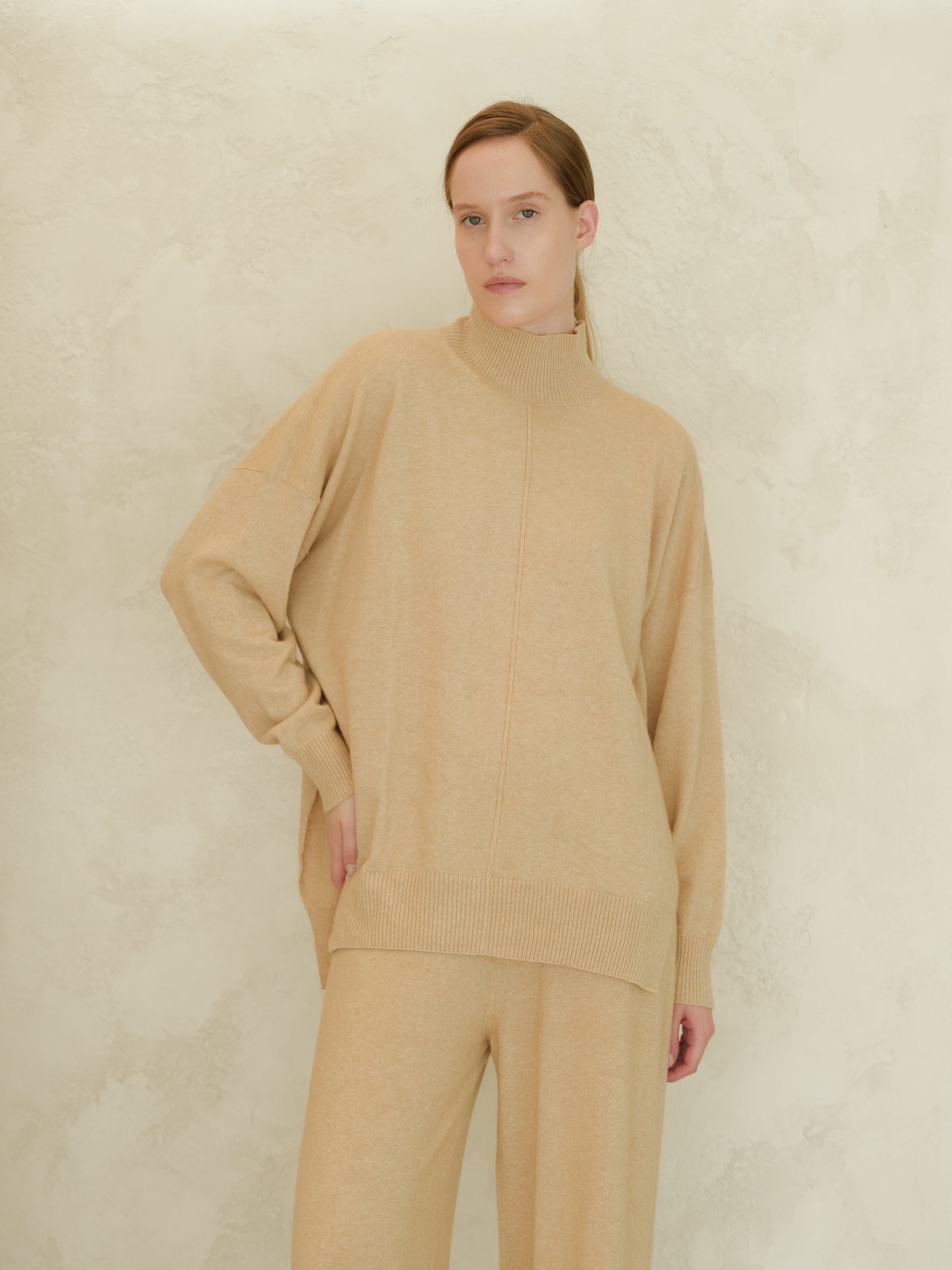 Cashmere Mix High Neck with Side Slits