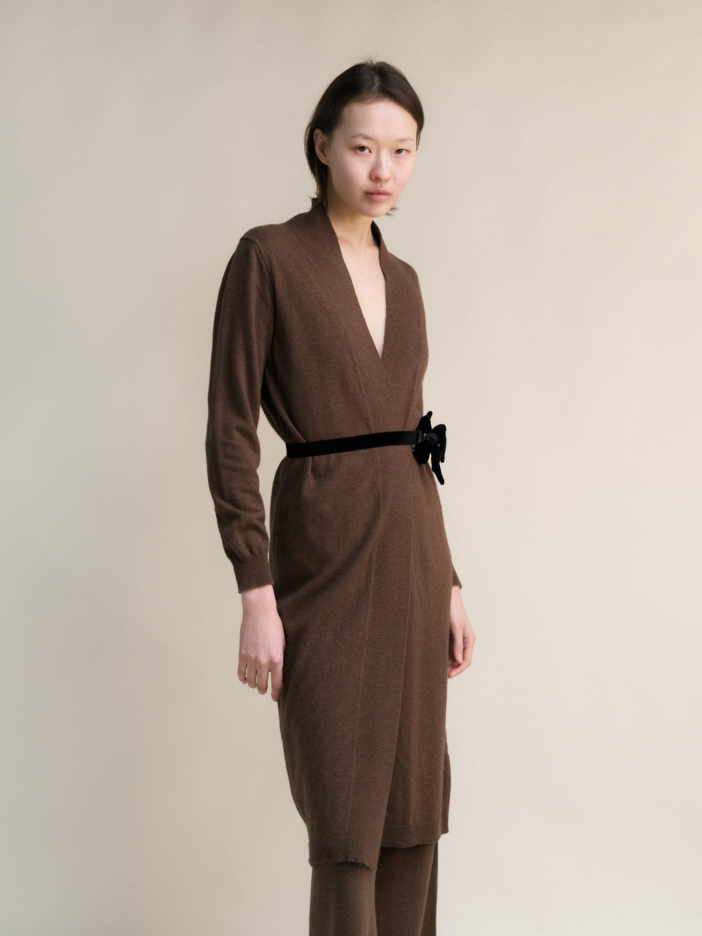 Cardigan Aperto in Lana e Cashmere con Maniche Lunghe