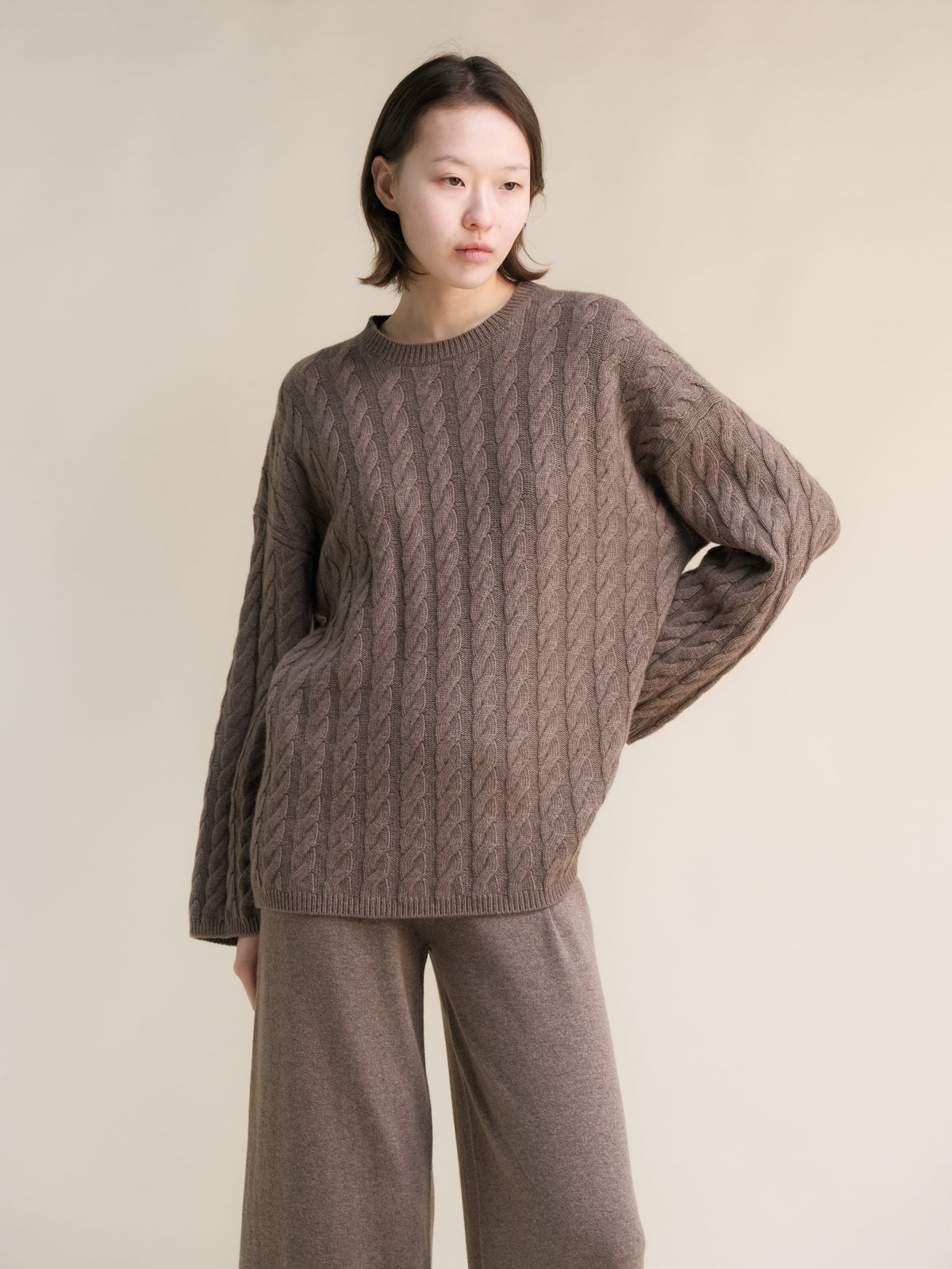 Maglia Oversize Maxi in Lana e Cashmere con Trecce