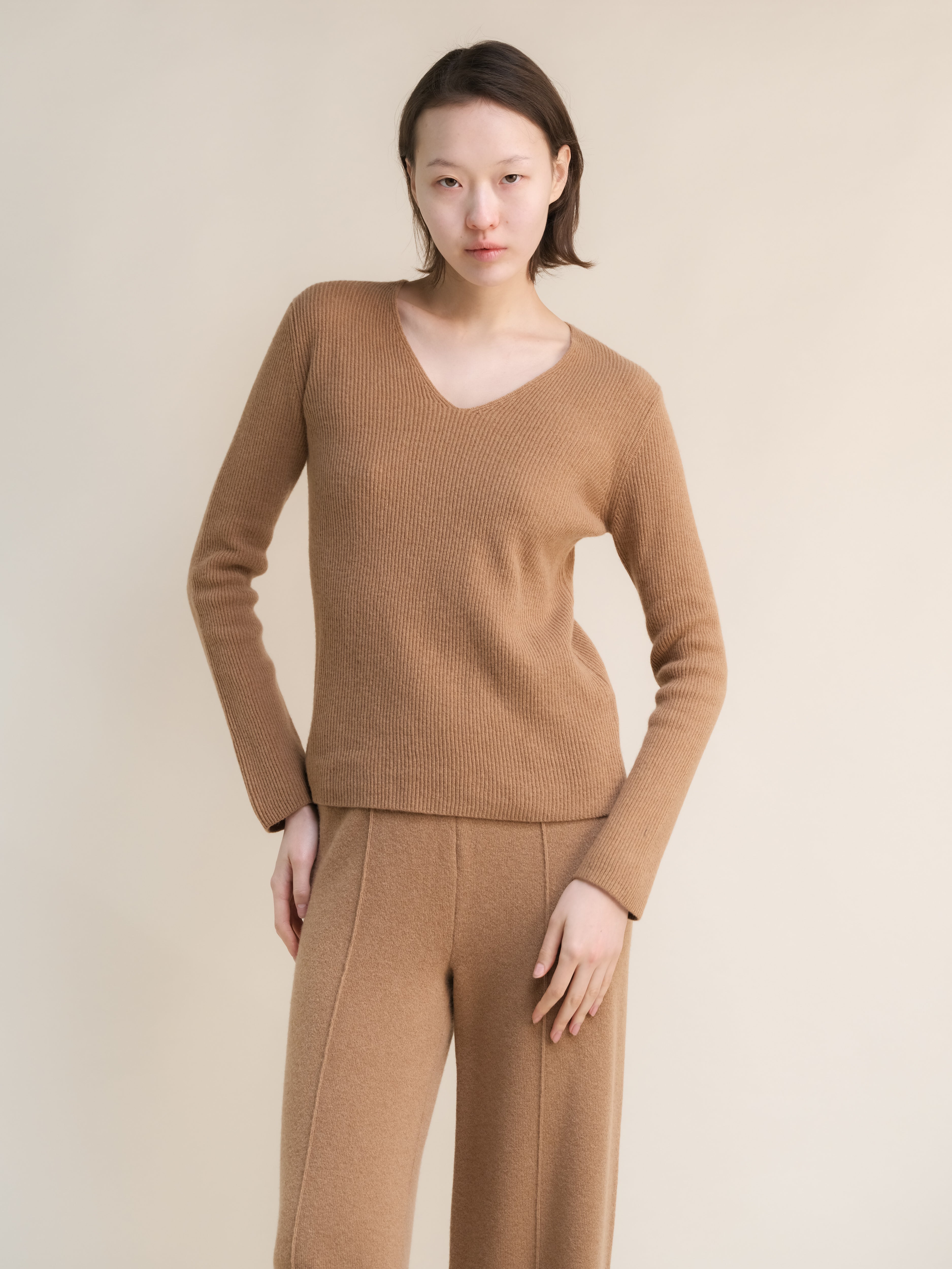 Cashmere Mix Ribbed V-Neck