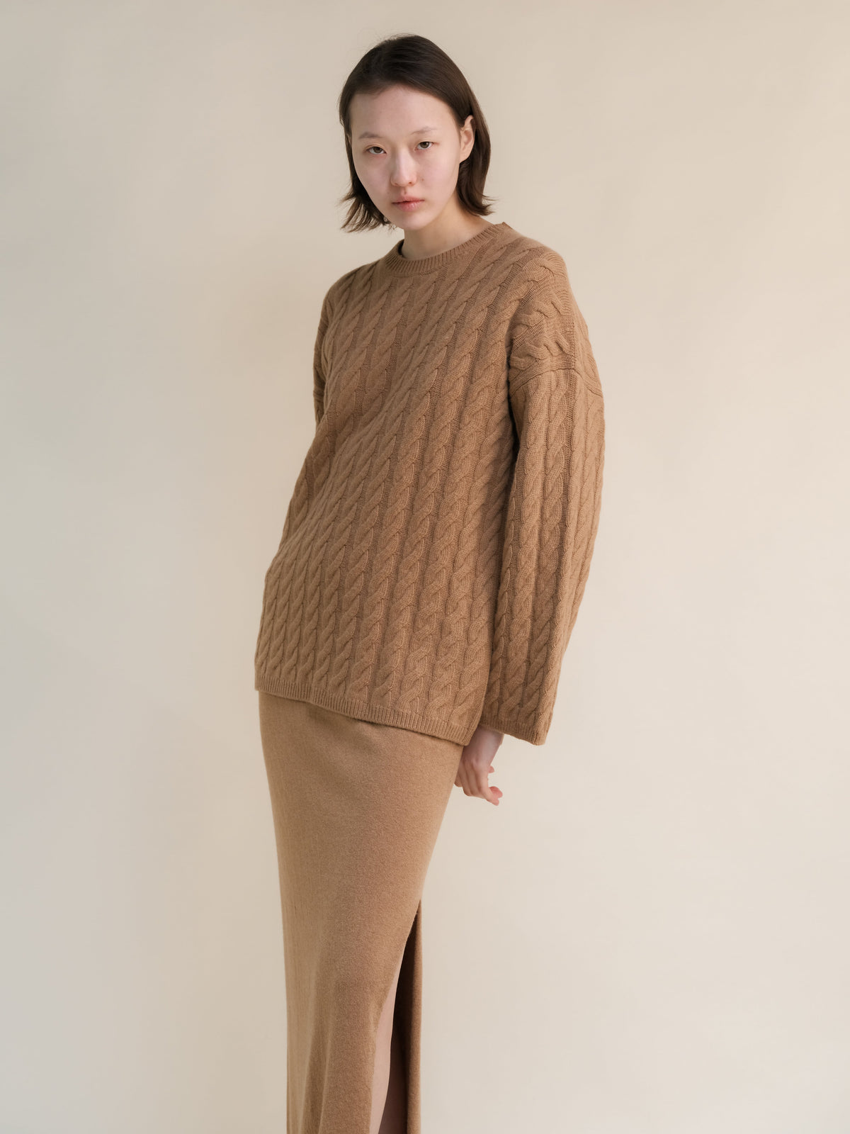 Maglia Oversize Maxi in Lana e Cashmere con Trecce