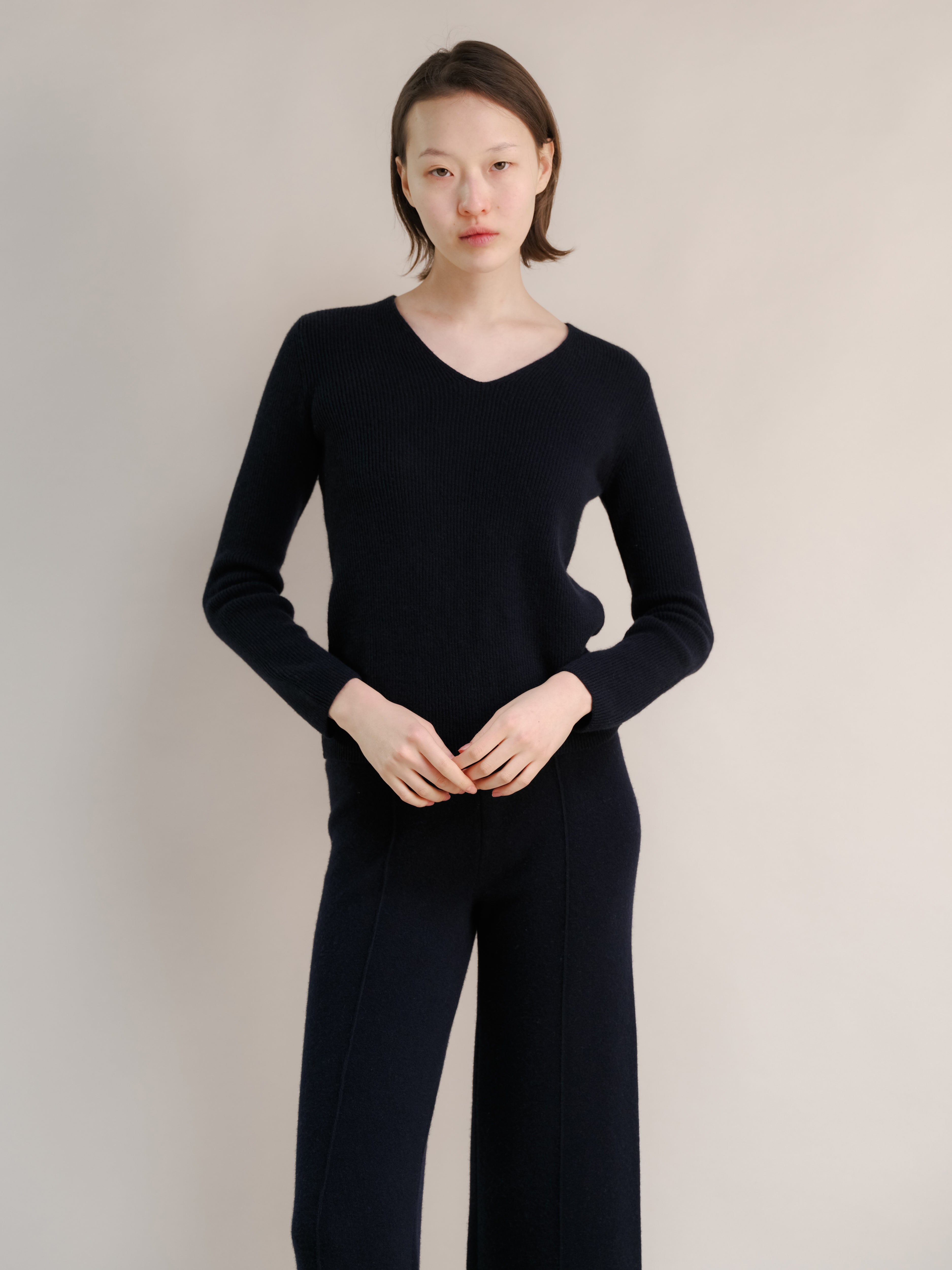Cashmere Mix Ribbed V-Neck
