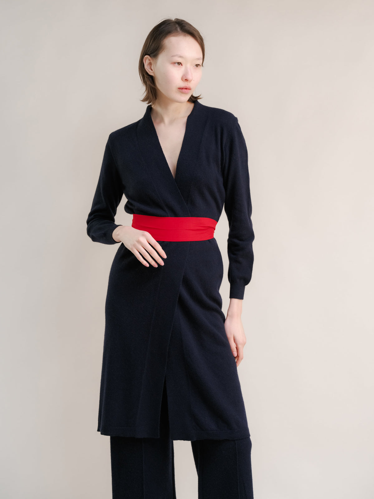 Cardigan Aperto in Lana e Cashmere con Maniche Lunghe