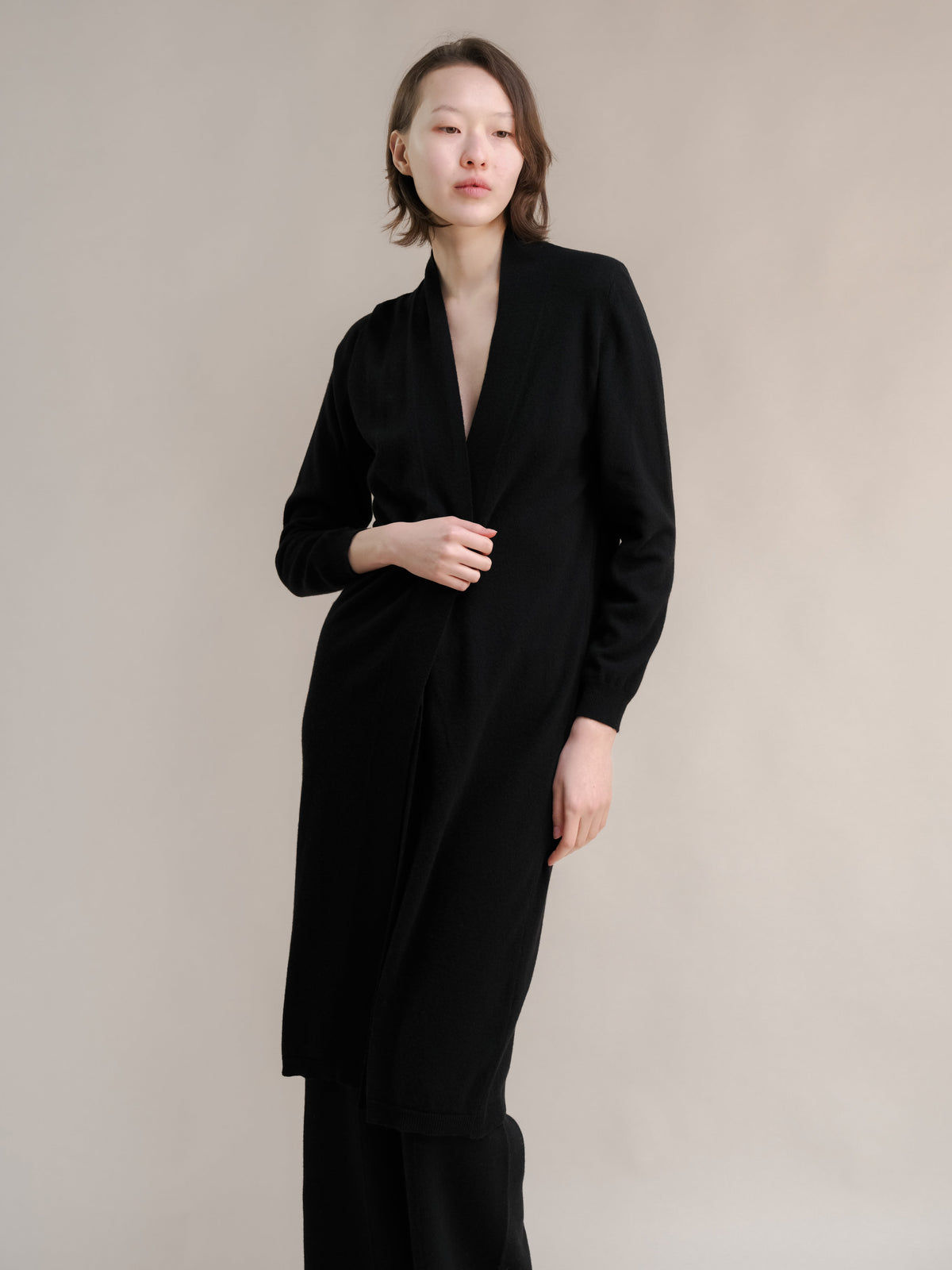 Cardigan Aperto in Lana e Cashmere con Maniche Lunghe