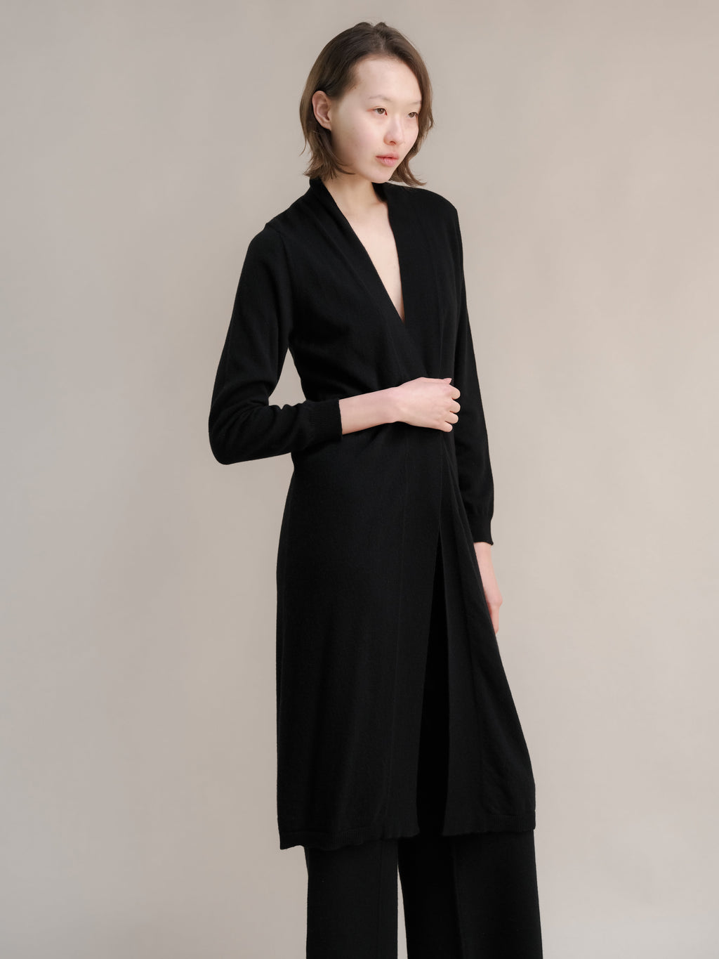 Cardigan Aperto in Lana e Cashmere con Maniche Lunghe