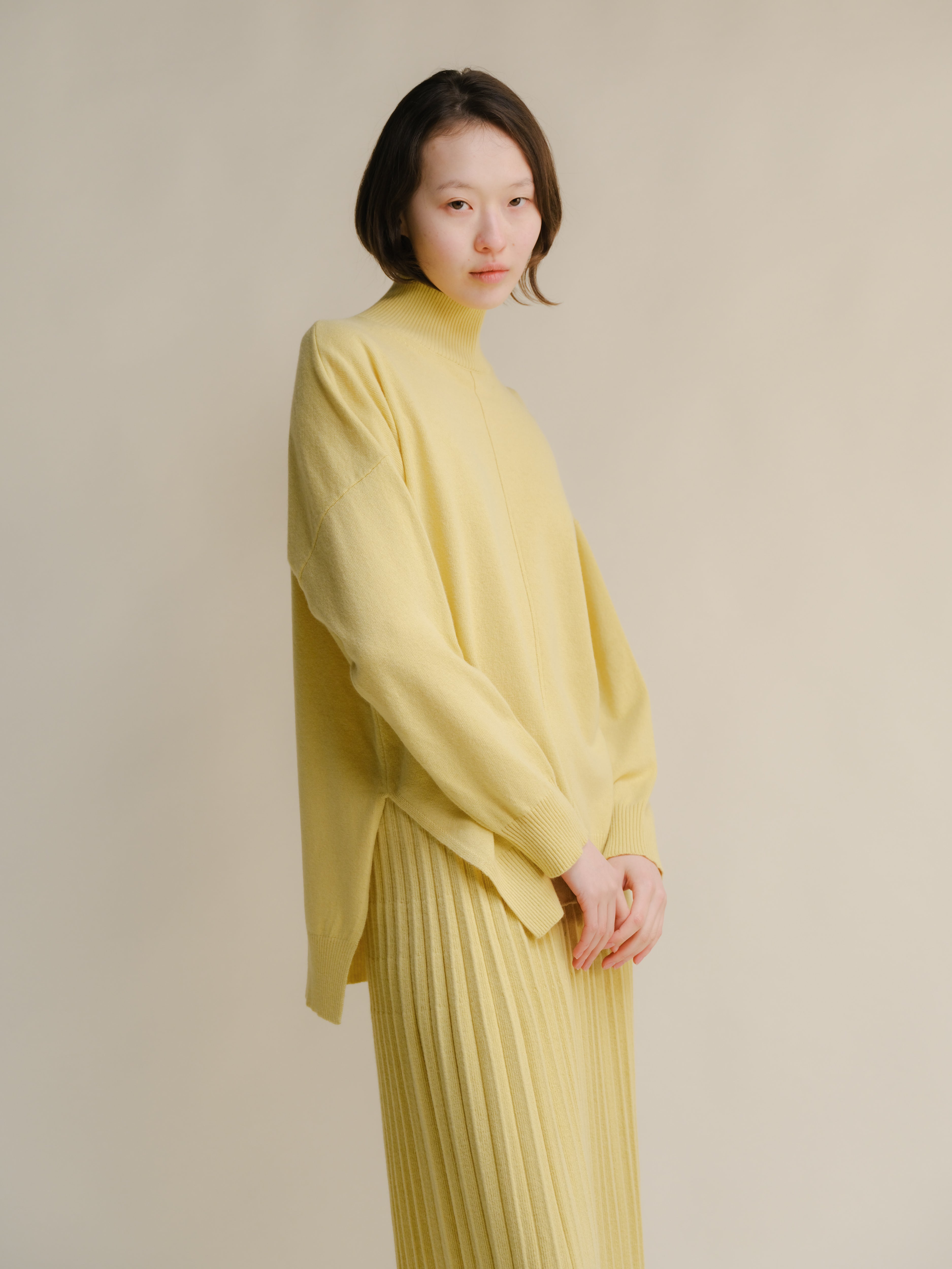 Cashmere Mix High Neck with Side Slits