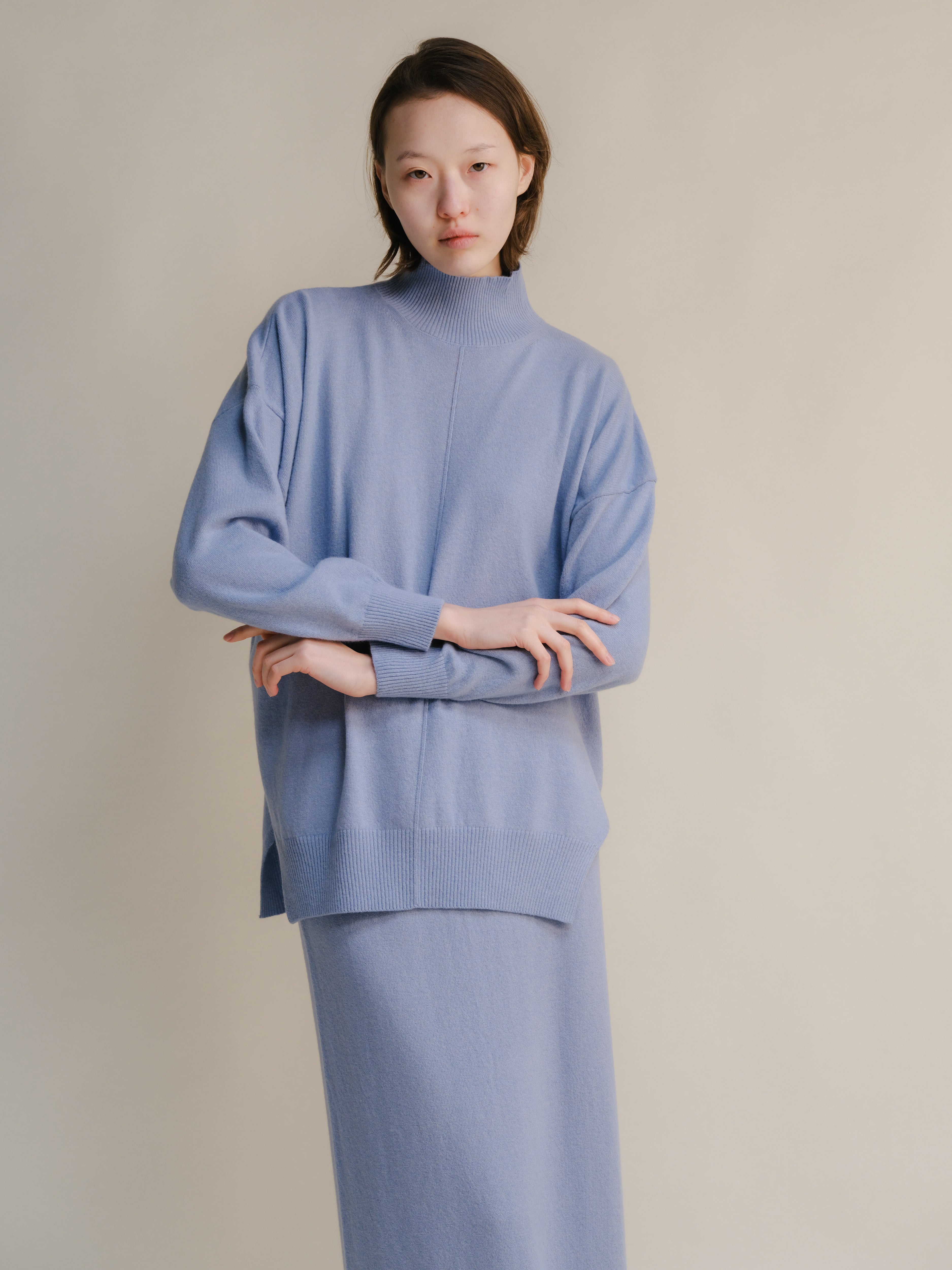 Cashmere Mix High Neck with Side Slits