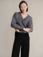 Maglia Cropped in Lana con Doppio Scollo a V e Texture Tweed