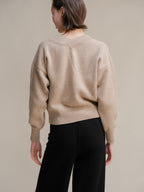 Maglia Cropped in Lana con Doppio Scollo a V e Texture Tweed