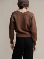 Maglia Cropped in Lana con Doppio Scollo a V e Texture Tweed