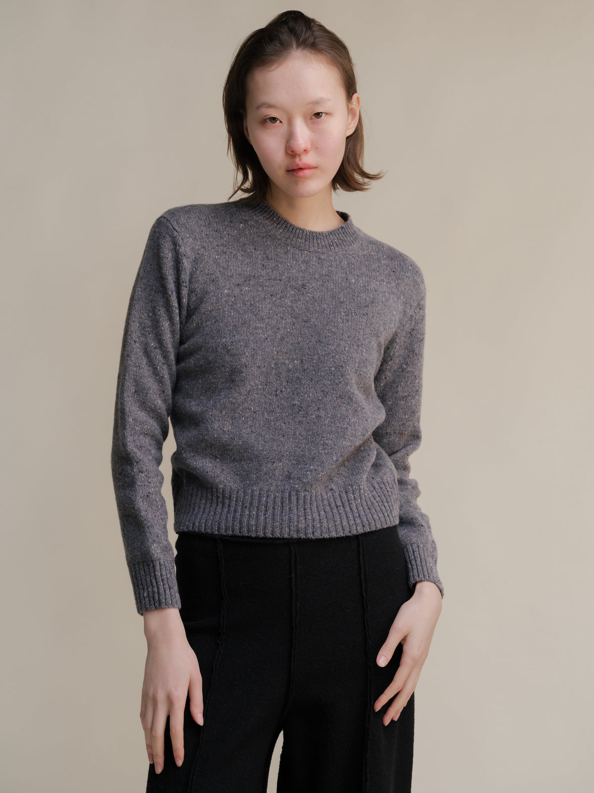 Maglia Cropped in Lana Effetto Tweed