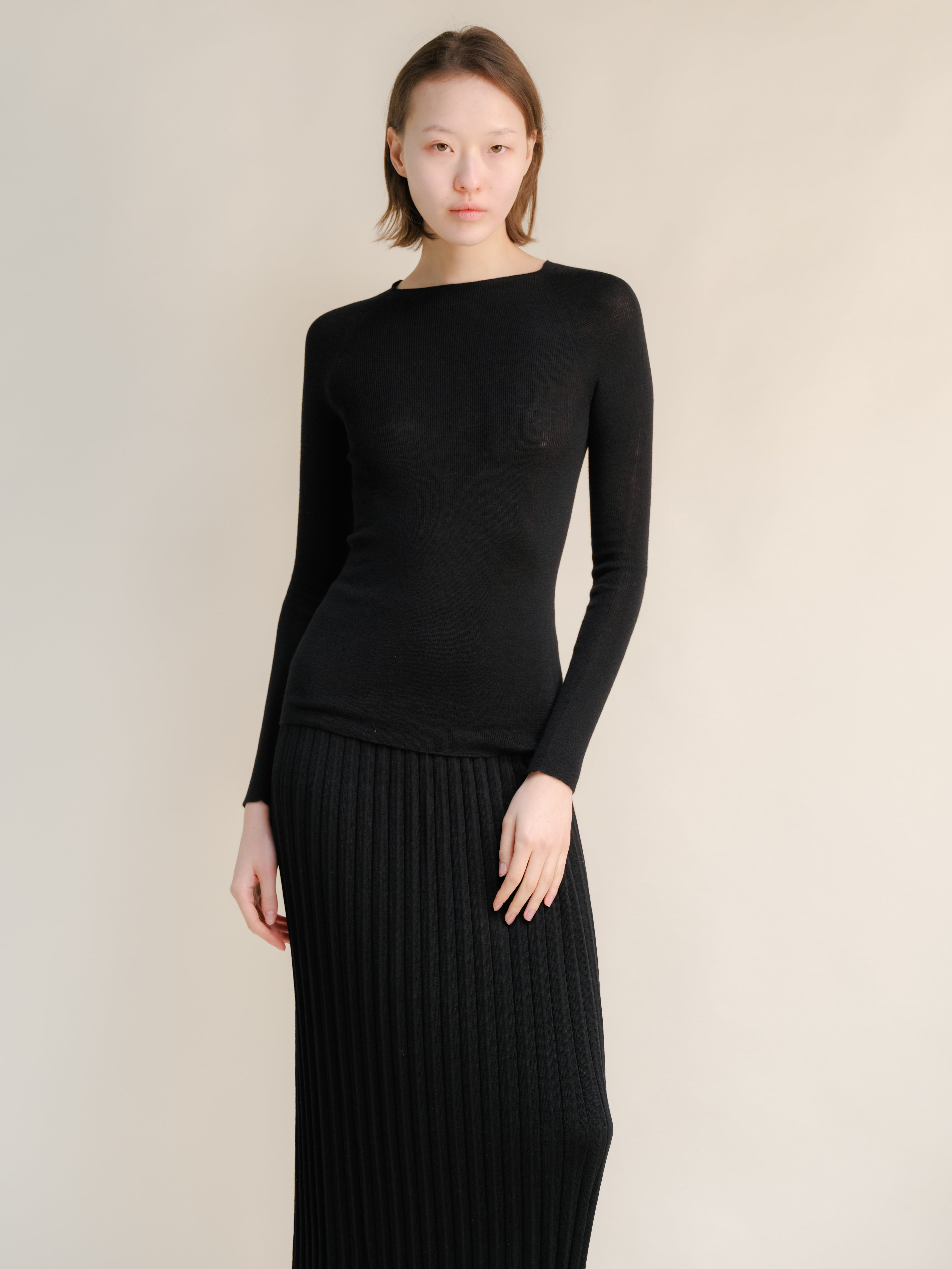 Maglia Girocollo a Costine in Lana Merino Extrafine