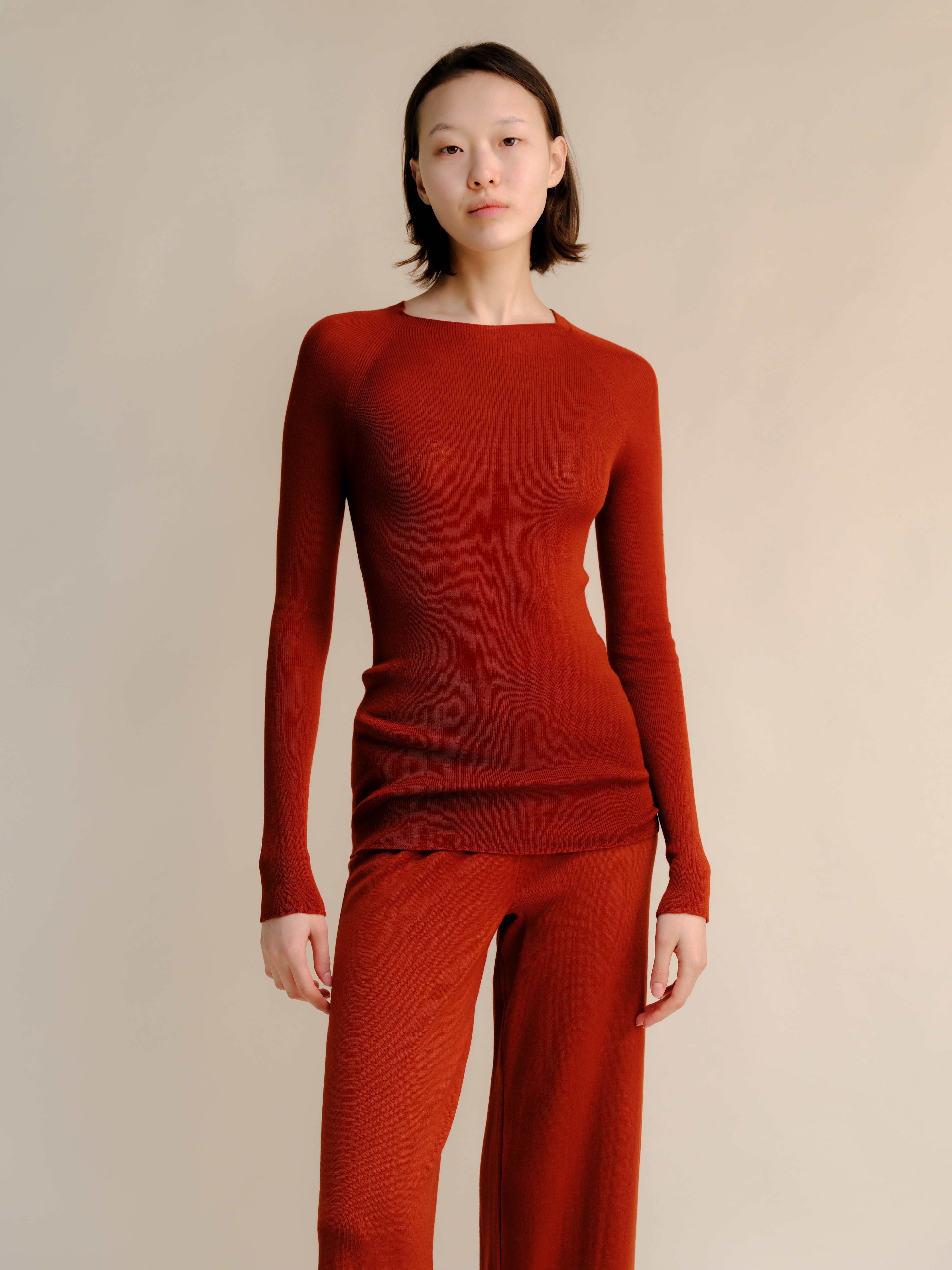 Maglia Girocollo a Costine in Lana Merino Extrafine