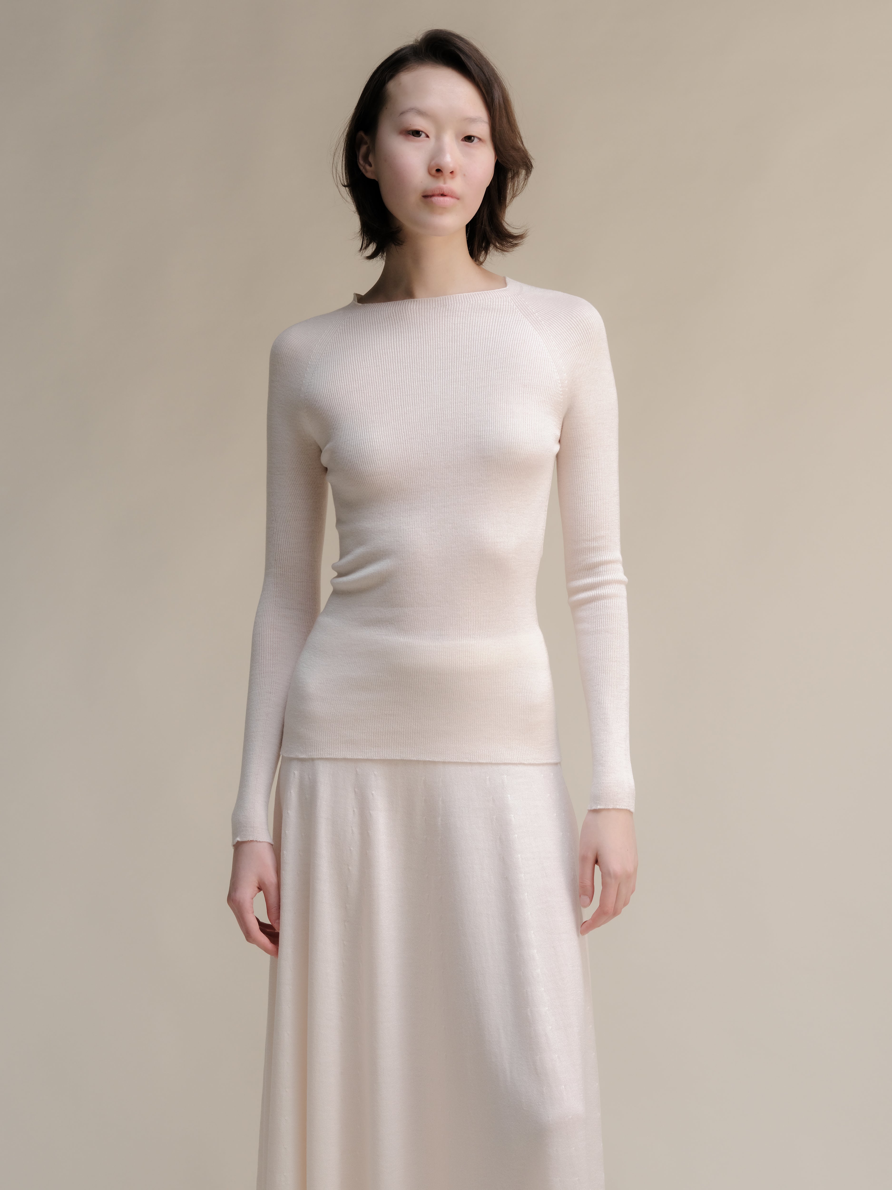 Maglia Girocollo a Costine in Lana Merino Extrafine