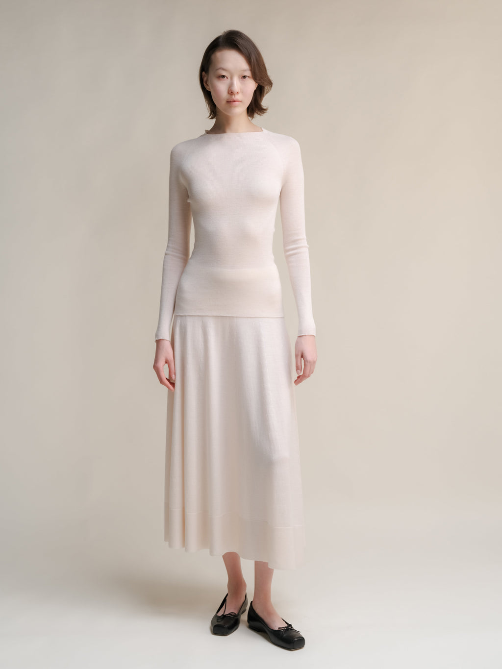 Maglia Girocollo a Costine in Lana Merino Extrafine