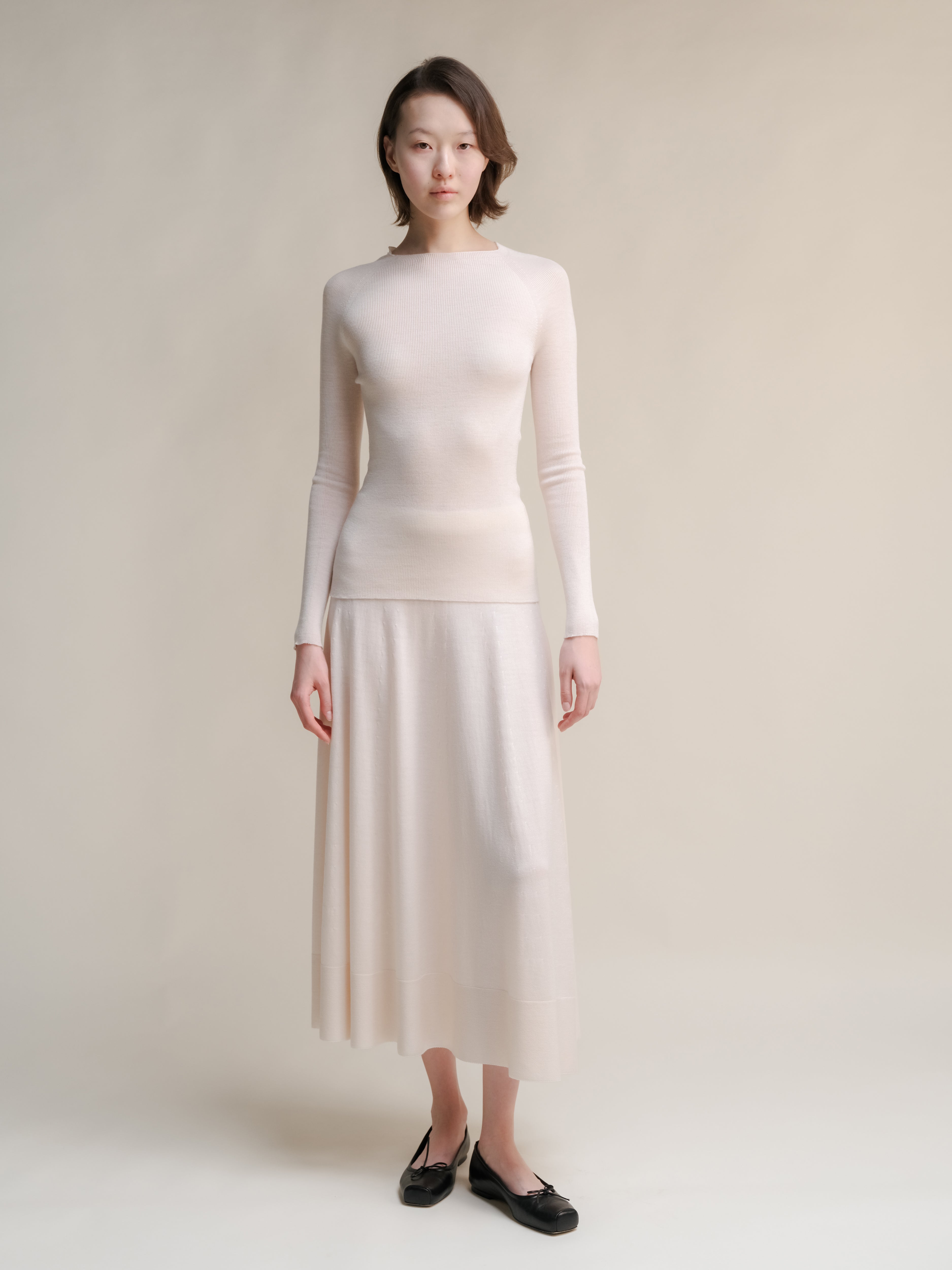 Maglia Girocollo a Costine in Lana Merino Extrafine
