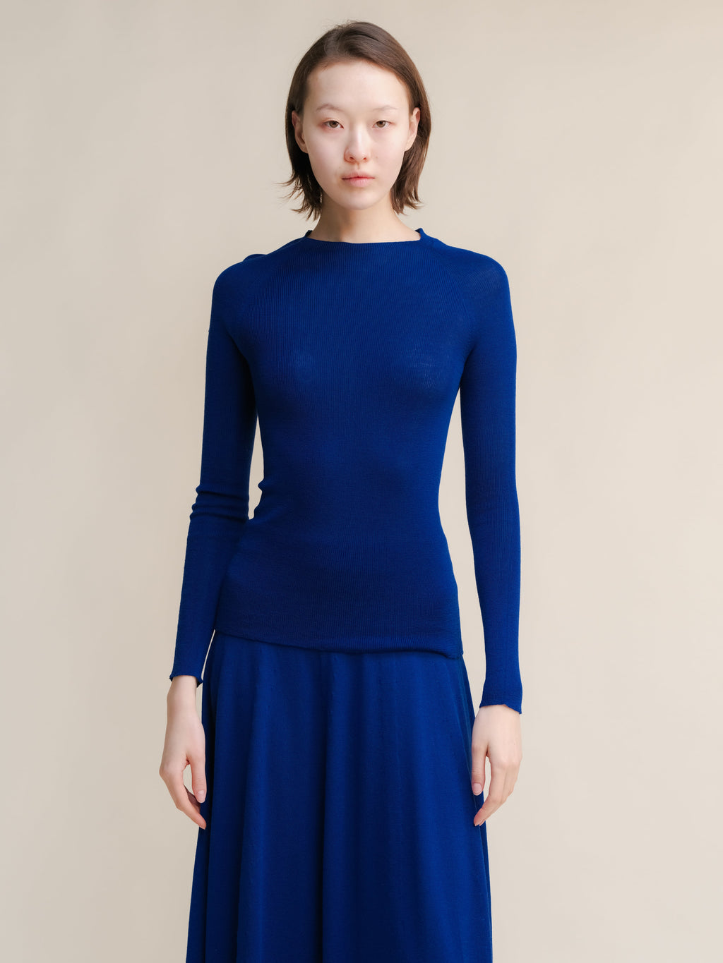 Maglia Girocollo a Costine in Lana Merino Extrafine