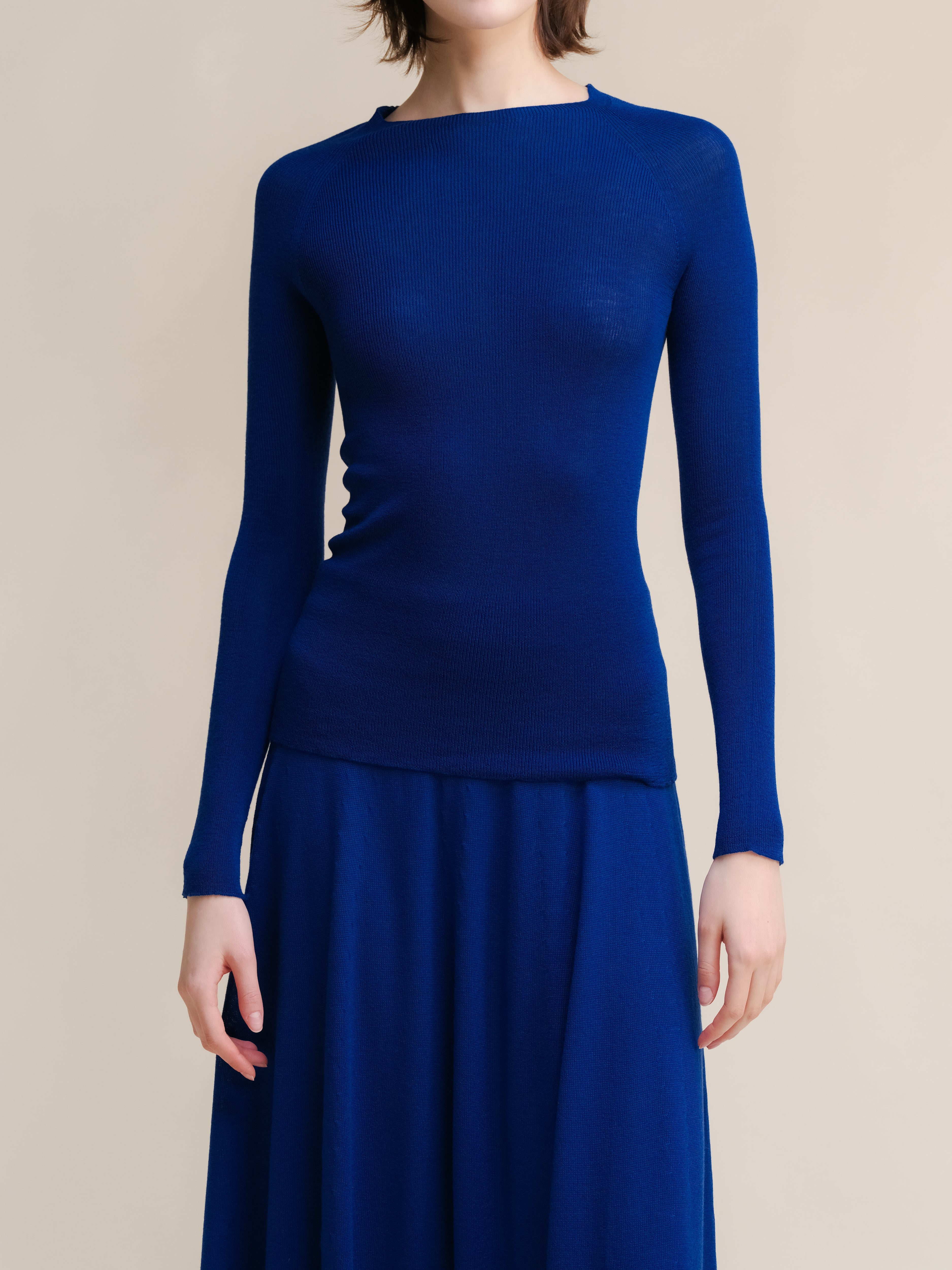 Maglia Girocollo a Costine in Lana Merino Extrafine