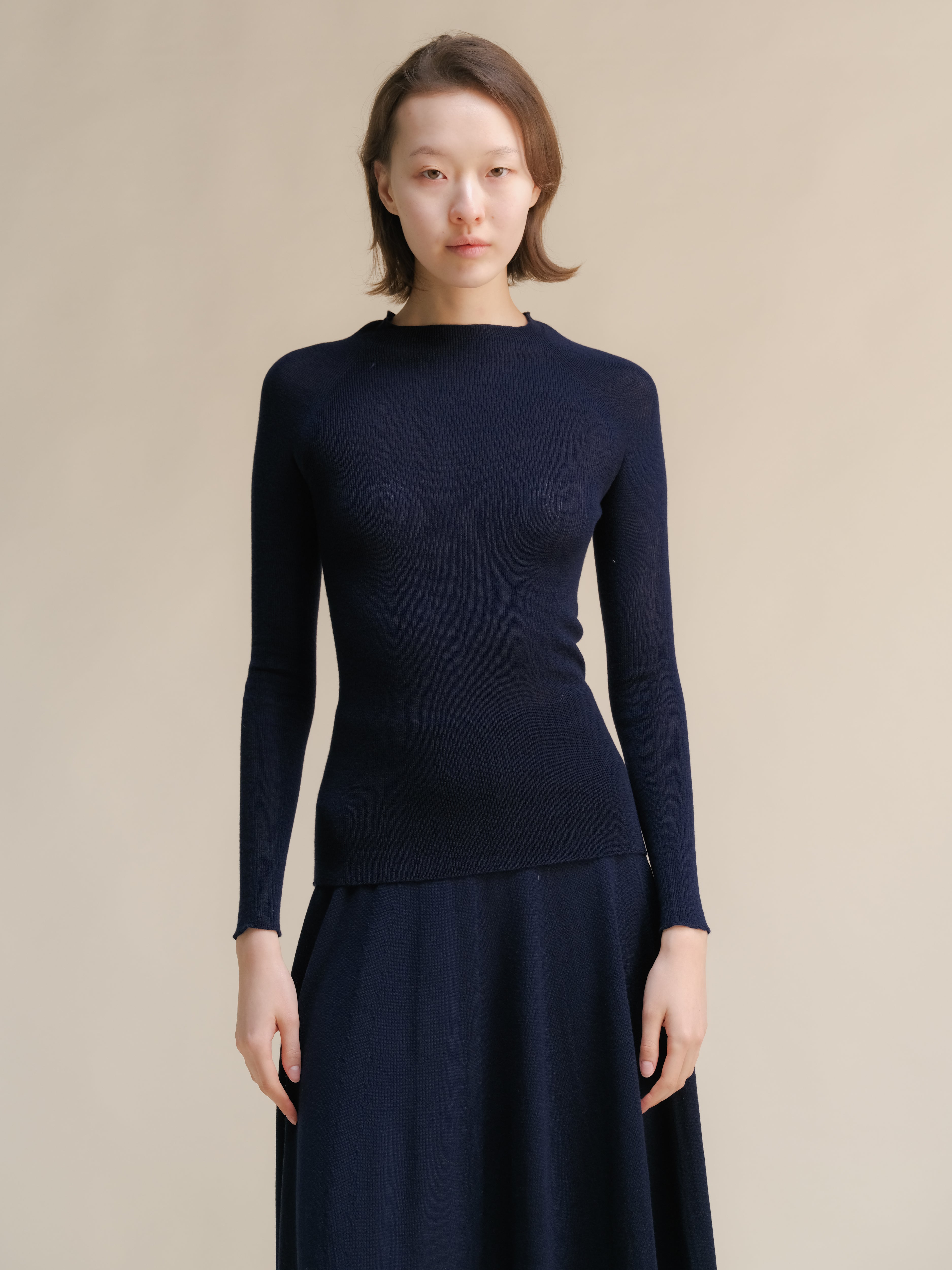 Maglia Girocollo a Costine in Lana Merino Extrafine