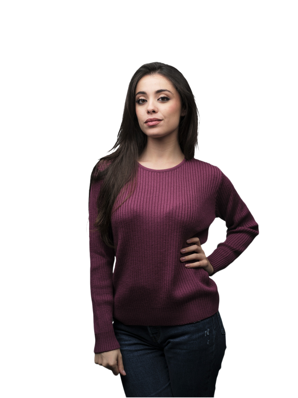 Maglia Donna a Coste Girocollo in Lana Merino