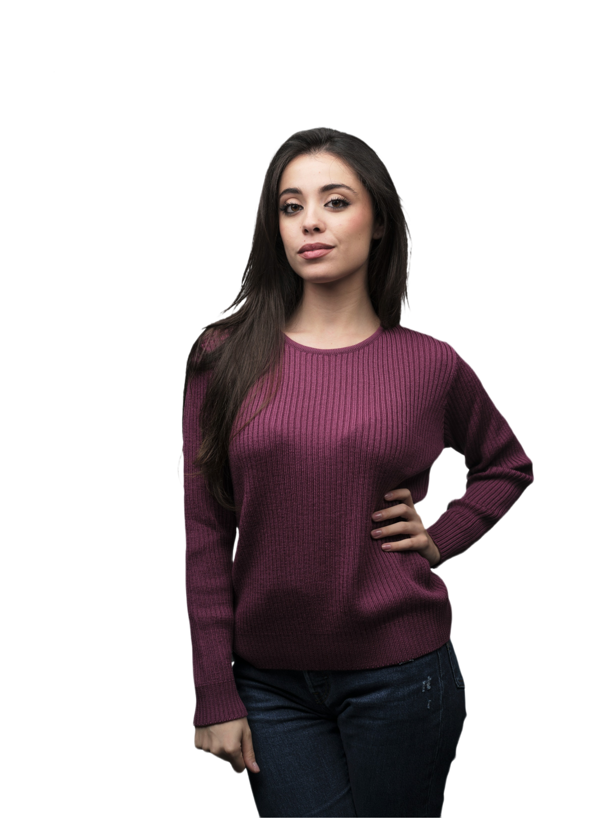 Maglia Donna a Coste Girocollo in Lana Merino