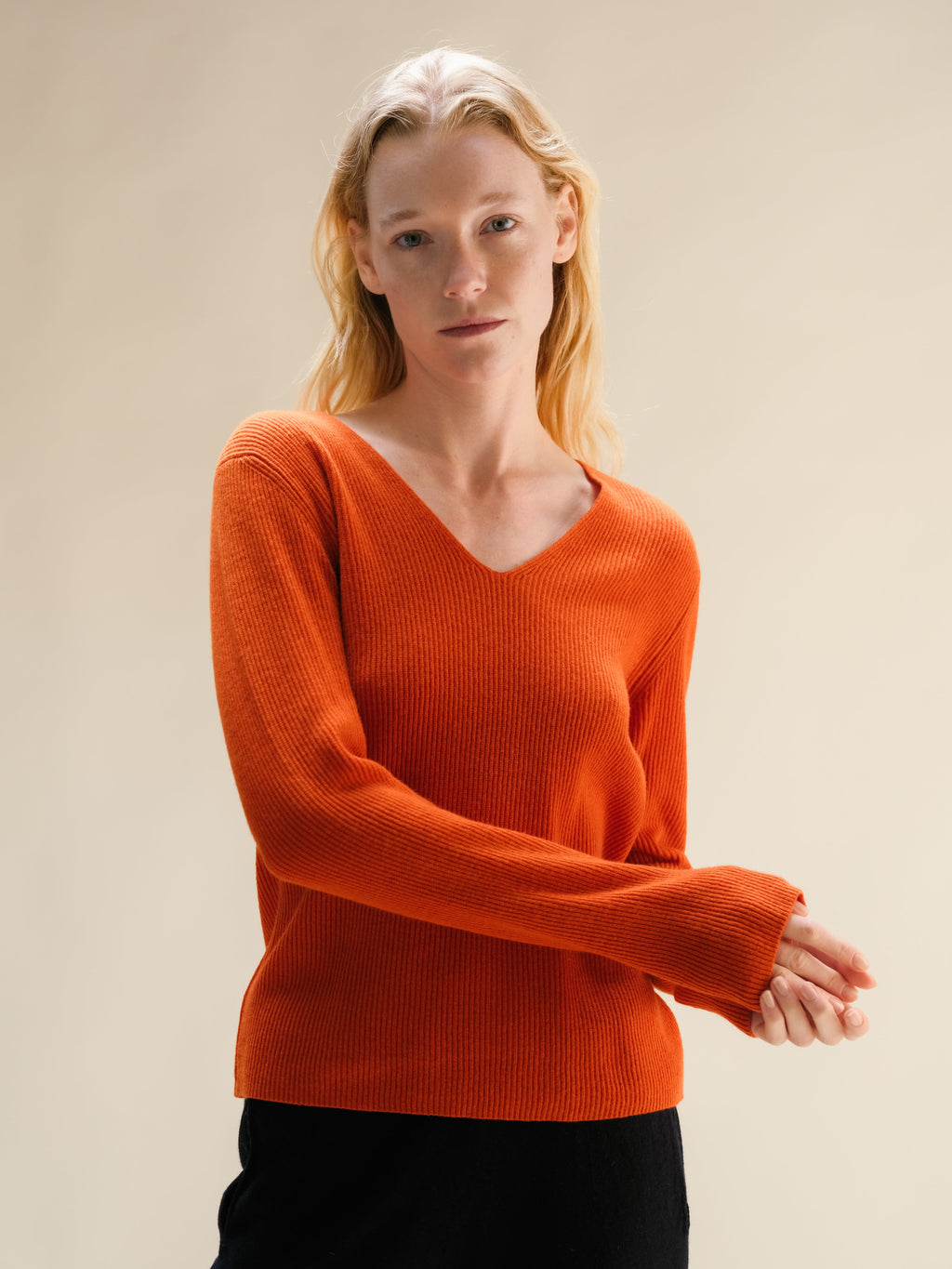 Cashmere Mix Ribbed V-Neck
