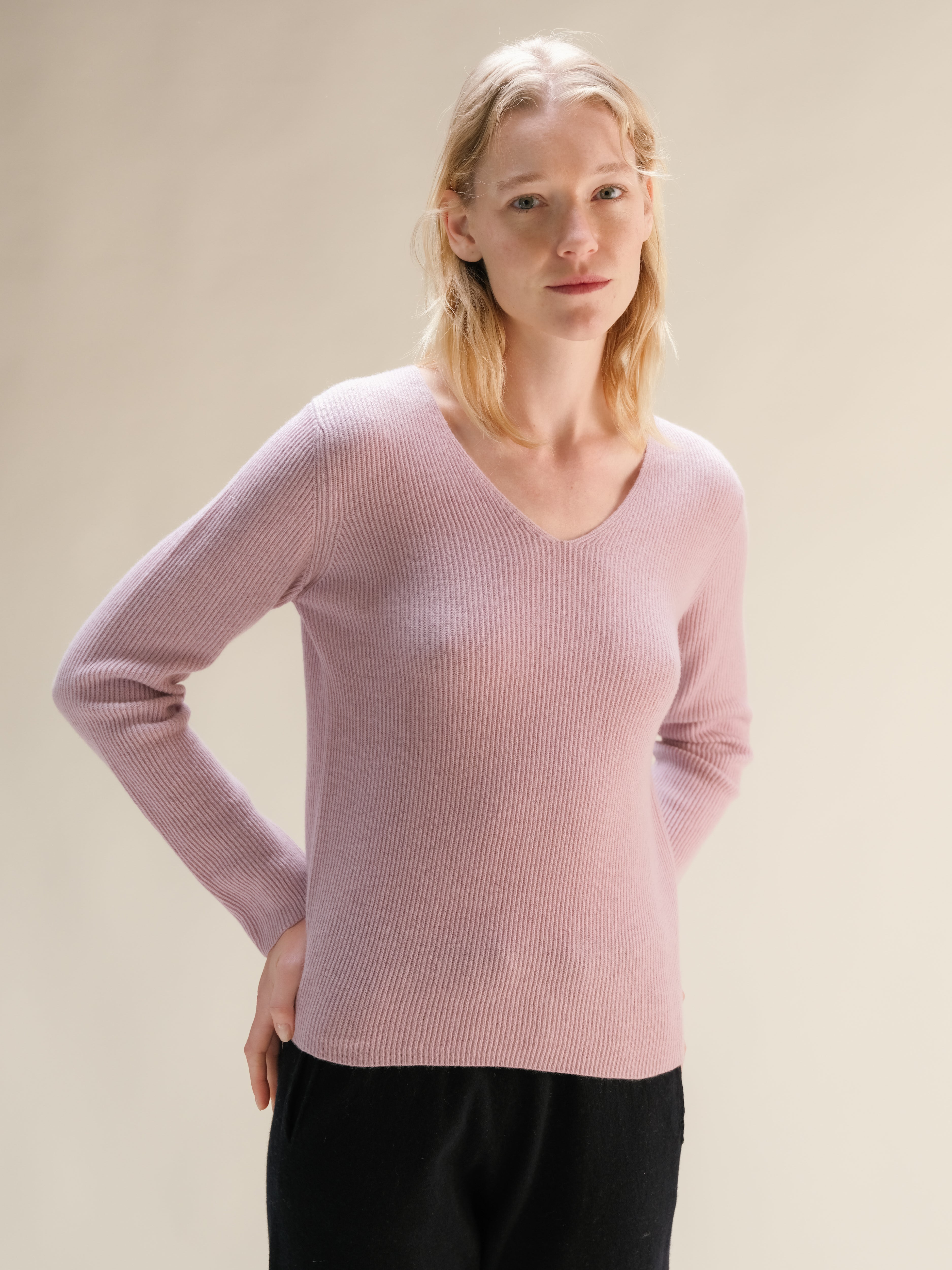 Cashmere Mix Ribbed V-Neck