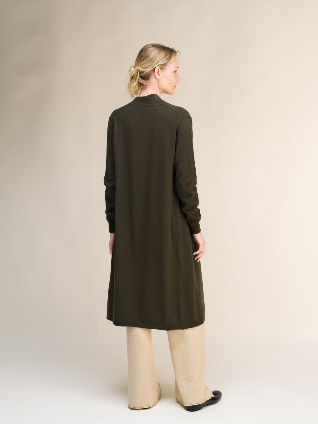Cardigan Aperto in Lana e Cashmere con Maniche Lunghe