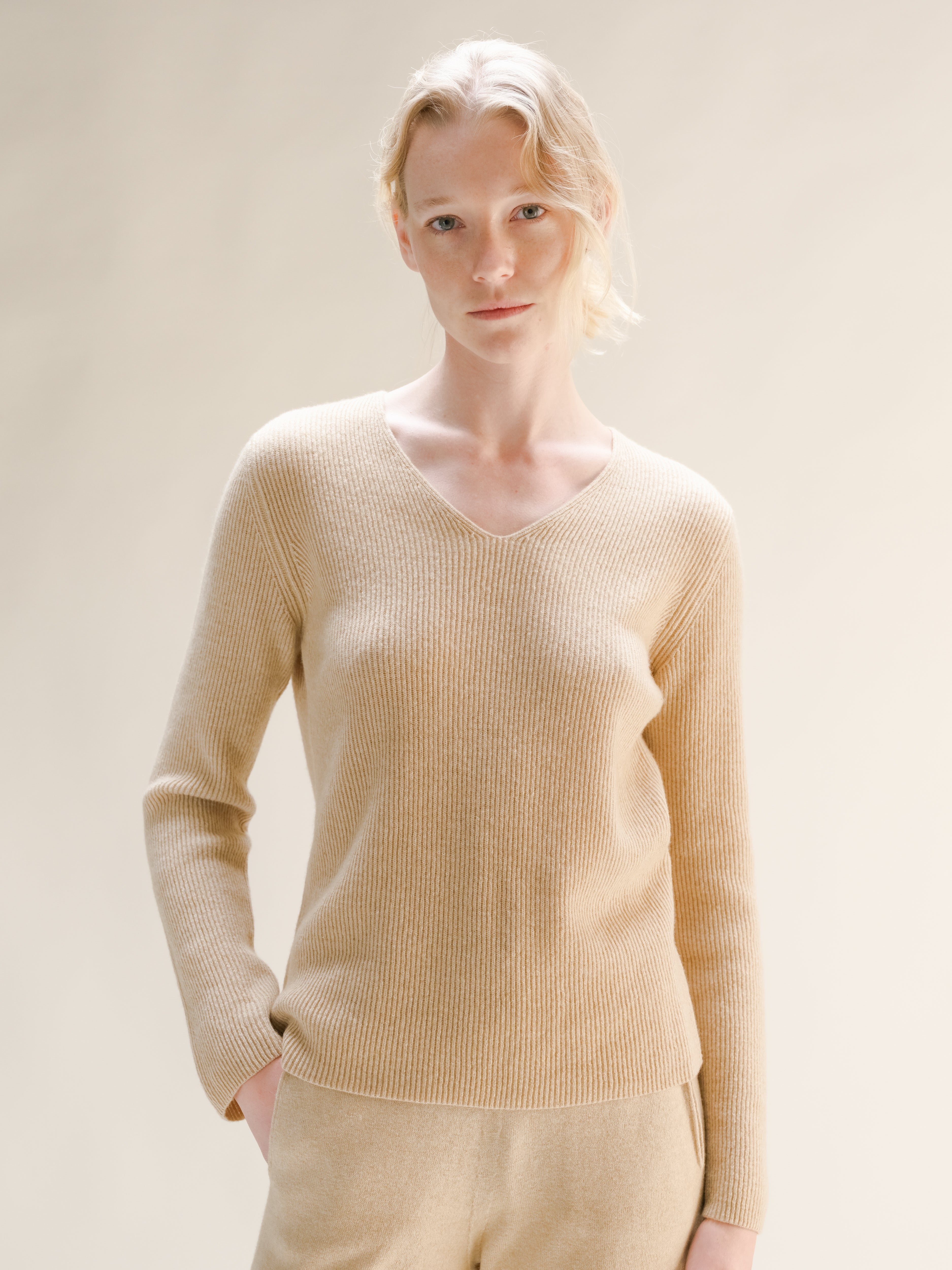 Cashmere Mix Ribbed V-Neck