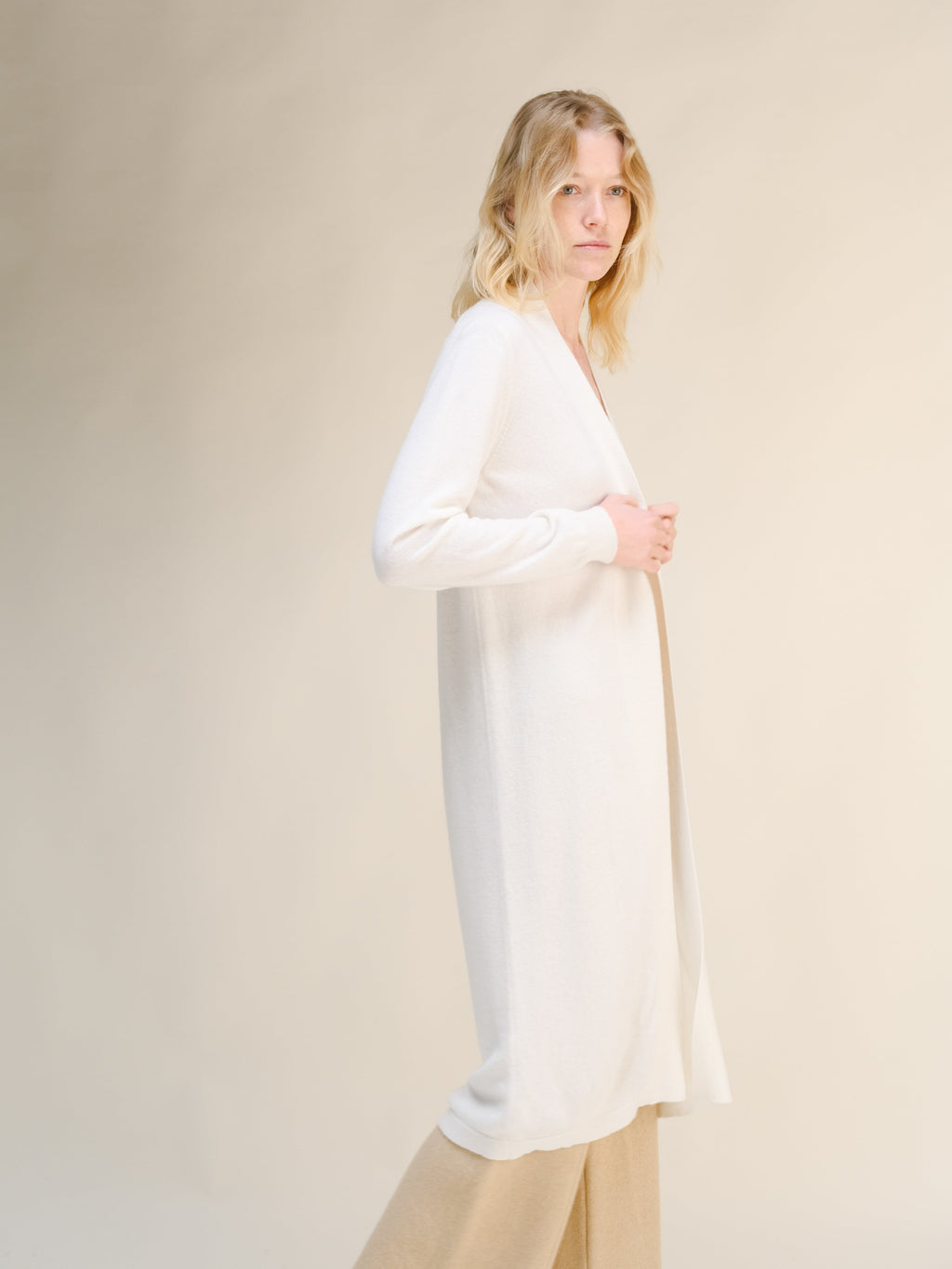 Cardigan Aperto in Lana e Cashmere con Maniche Lunghe