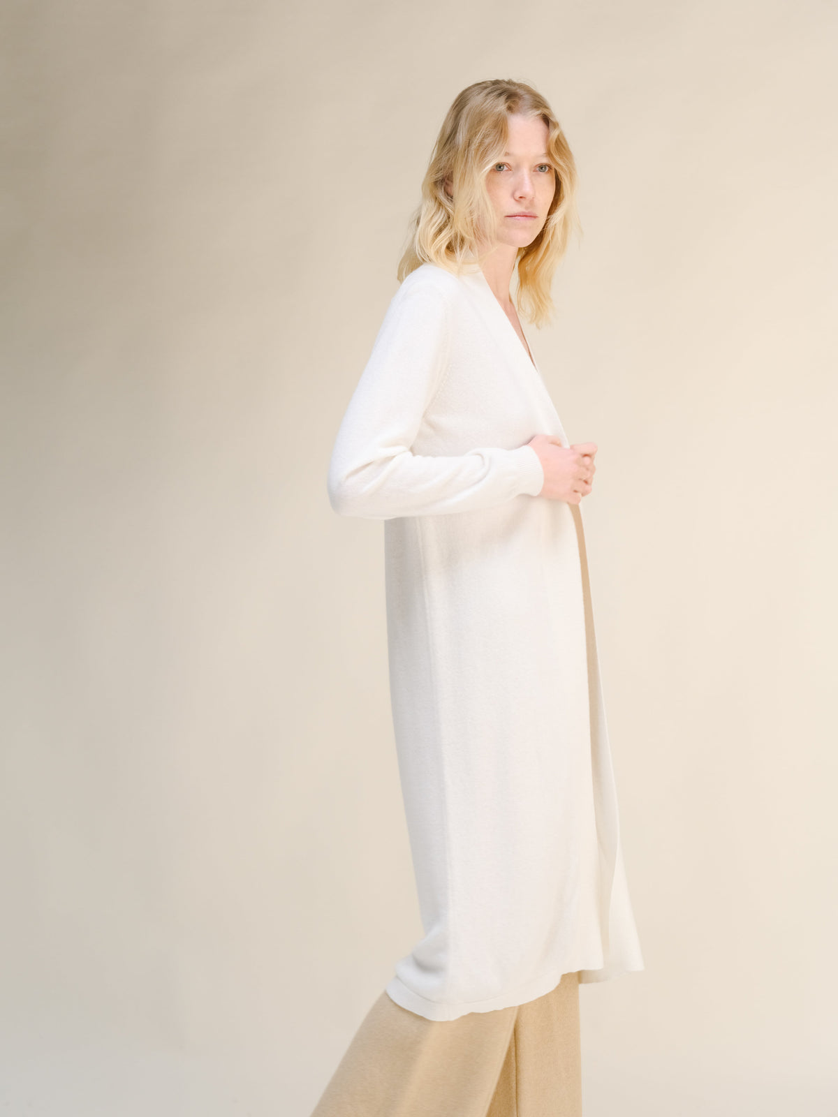Cardigan Aperto in Lana e Cashmere con Maniche Lunghe