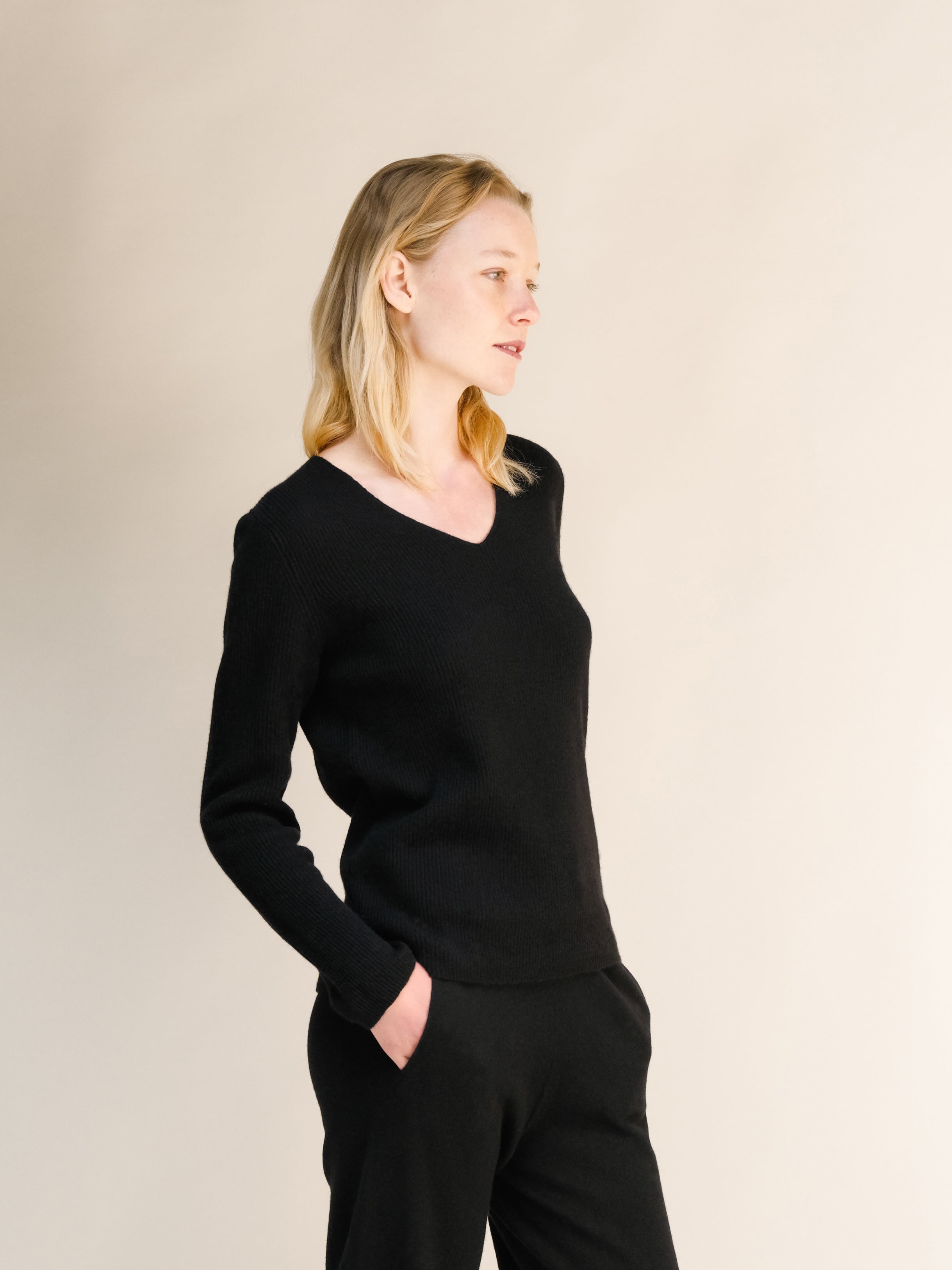 Cashmere Mix Ribbed V-Neck