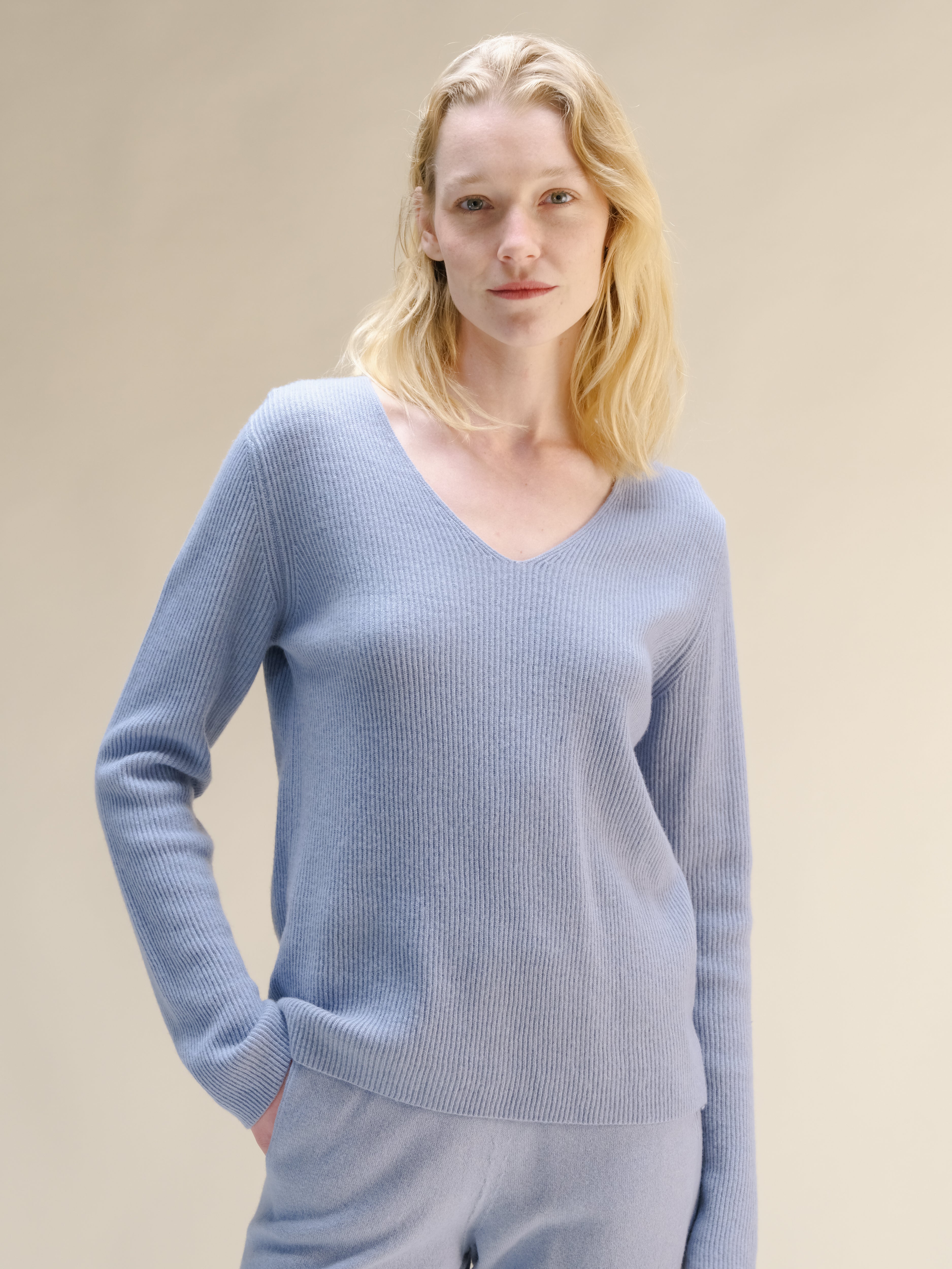 Cashmere Mix Ribbed V-Neck