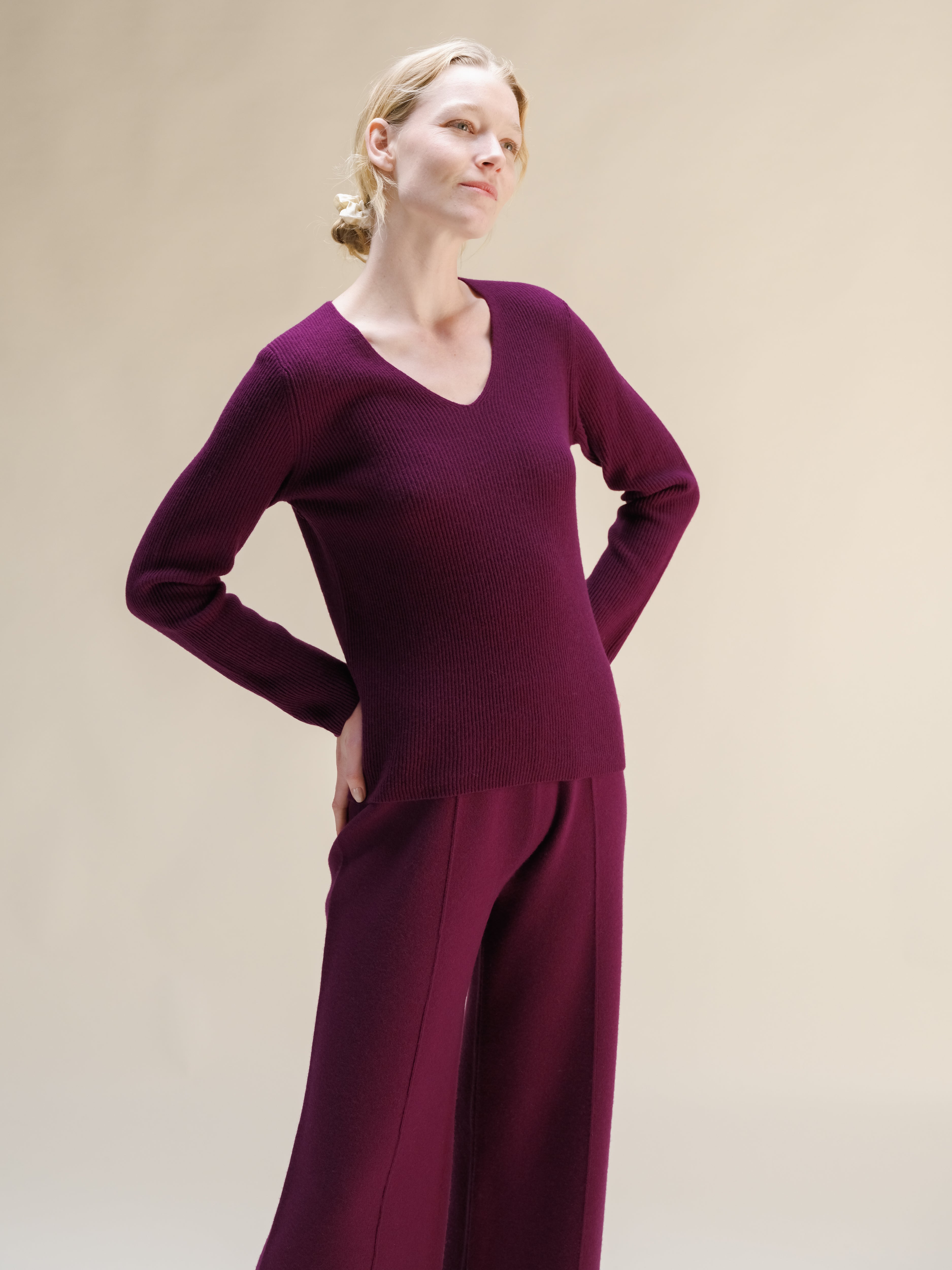 Cashmere Mix Ribbed V-Neck